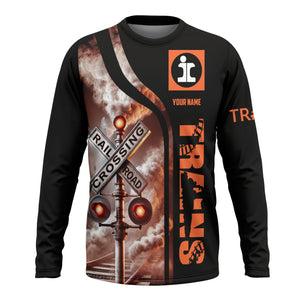Railspirit Custom Name Illinois Central Railroad Long Sleeve Shirt Railroad Crossing Sign Printed Train Shirt