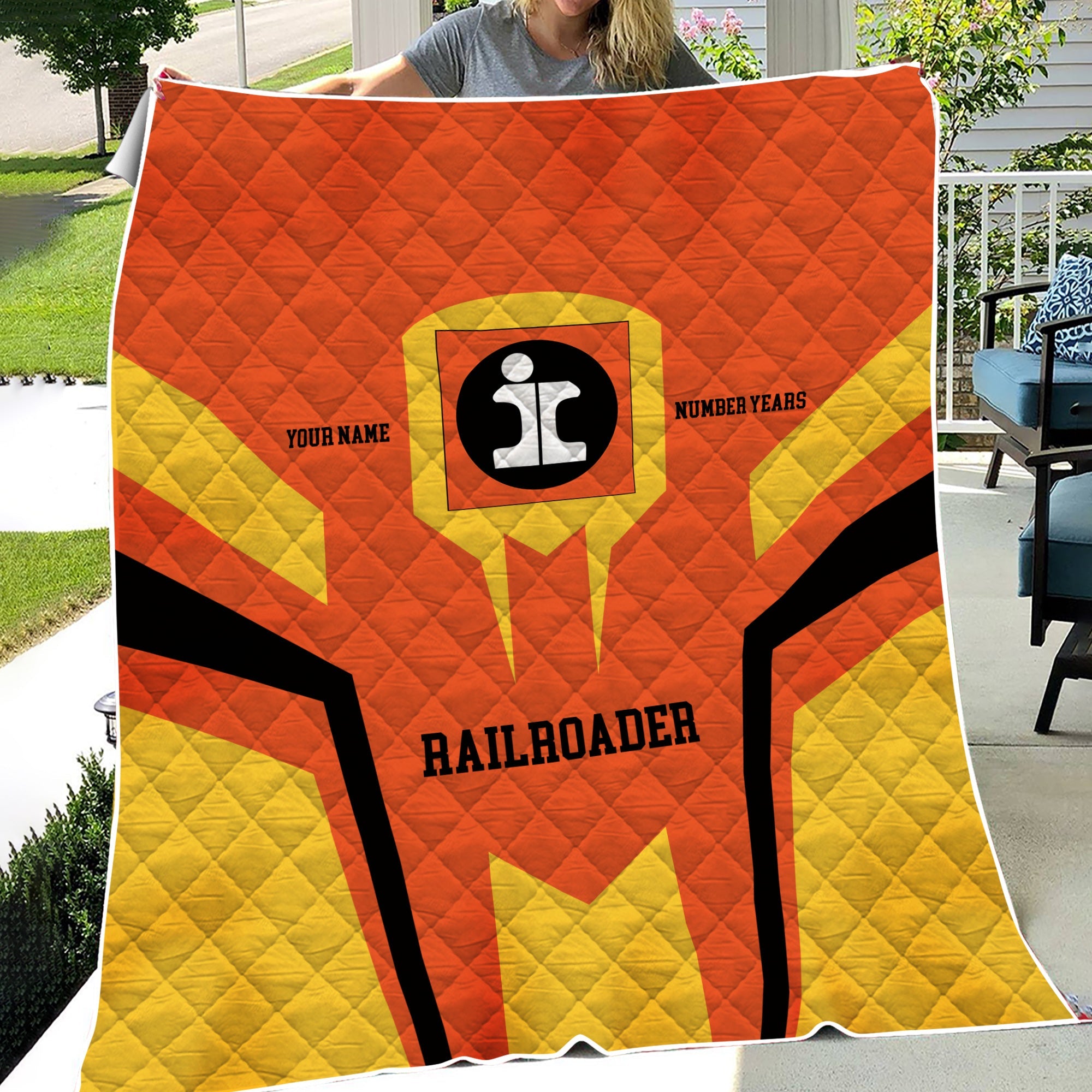 Railspirit Personalized Illinois Central Railroad Premium Quilts Custom Year Railroader Gift Idea For Train Lover