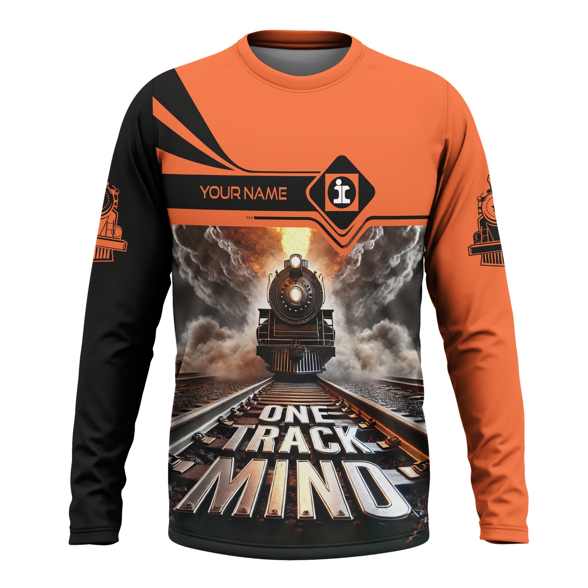 Railspirit Personalized Illinois Central Railroad Long Sleeve Shirt One Track Mind Train Printed Shirt
