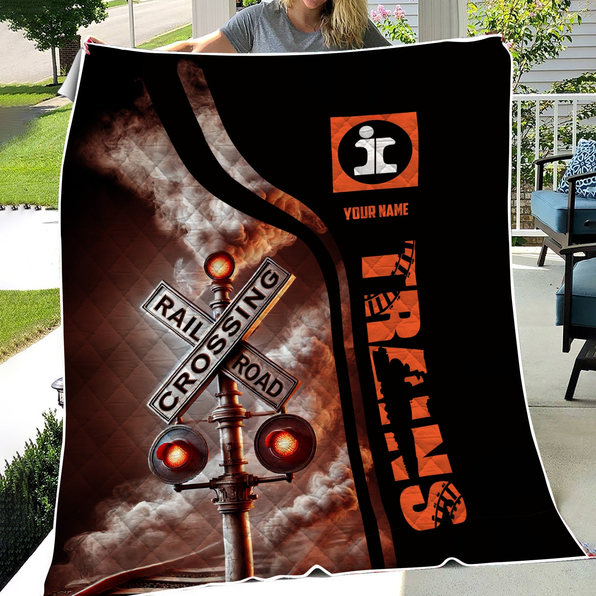 Railspirit Personalized Illinois Central Railroad Premium Quilts Railroad Crossing Sign Quilts All Over Print