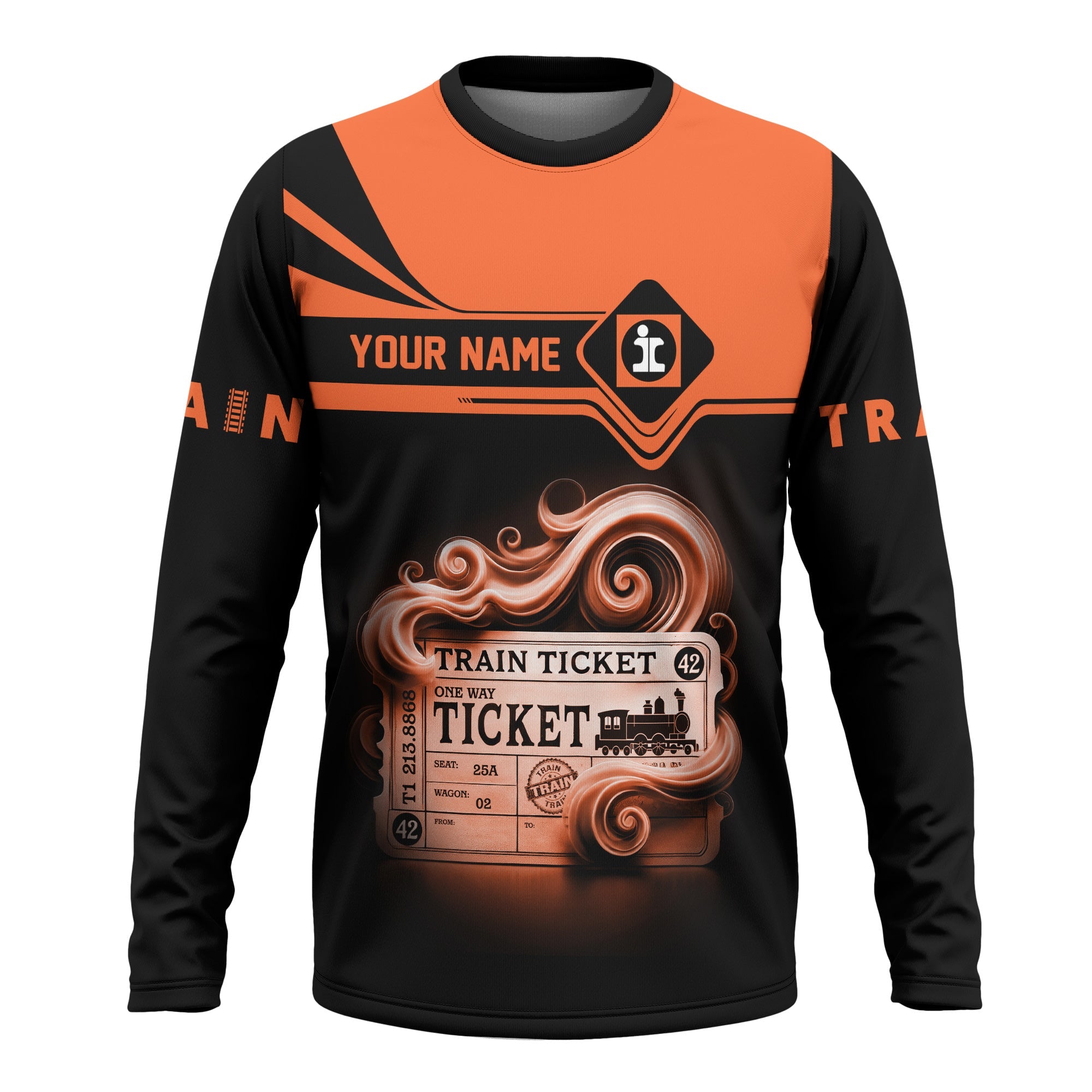 Railspirit Custom Name Illinois Central Railroad Long Sleeve Shirt American Train Ticket Printed Shirt