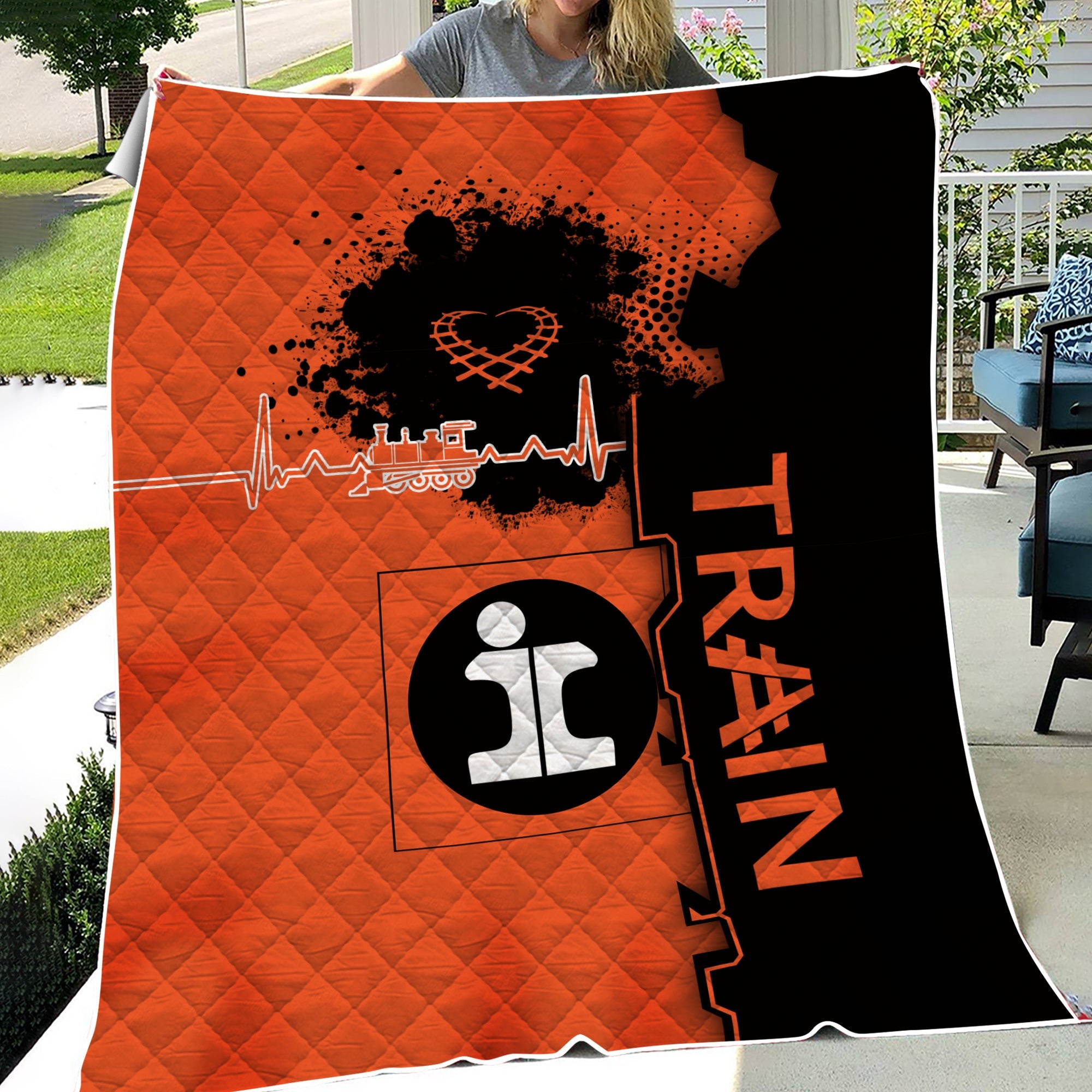 Railspirit Illinois Central Railroad Premium Quilts Engine Heartbeat and Track Love Style Quilts Gift Idea For Train Lovers