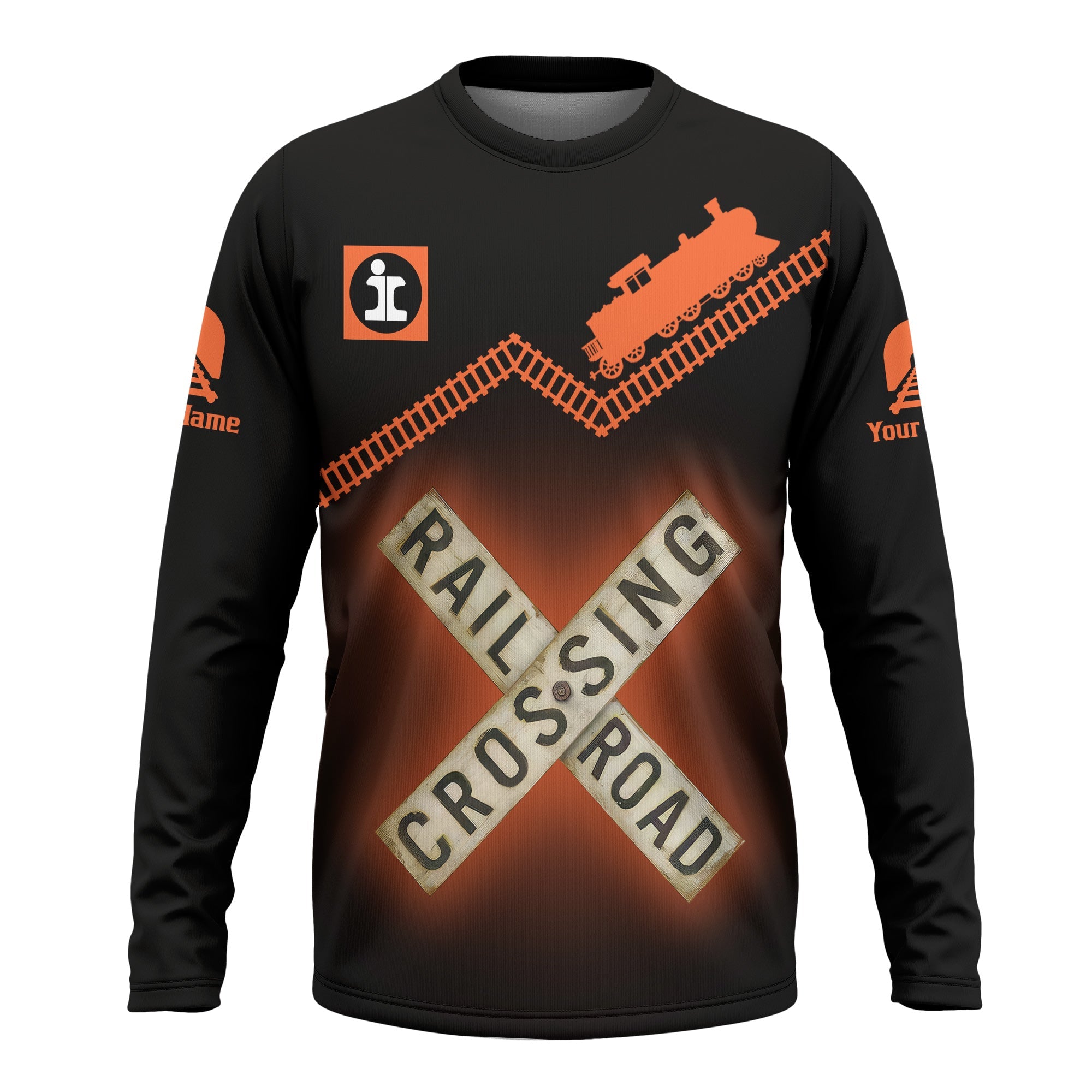Railspirit Personalized Illinois Central Railroad Long Sleeve Shirt Railroad Crossing Printed Train Track Shirt