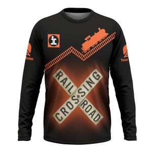 Railspirit Personalized Illinois Central Railroad Long Sleeve Shirt Railroad Crossing Printed Train Track Shirt