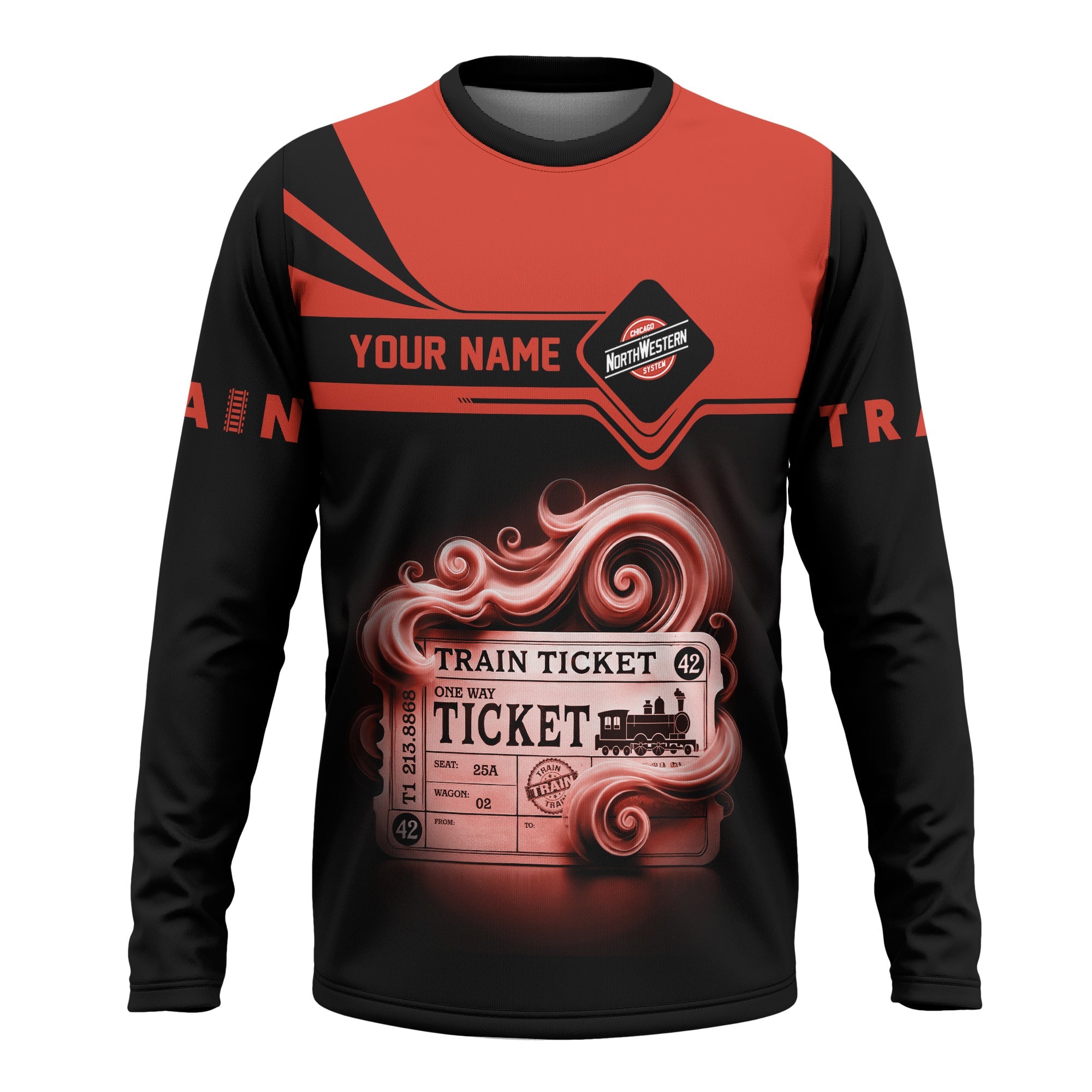 Railspirit Custom Name Chicago and North Western Railway Long Sleeve Shirt American Train Ticket Printed Shirt