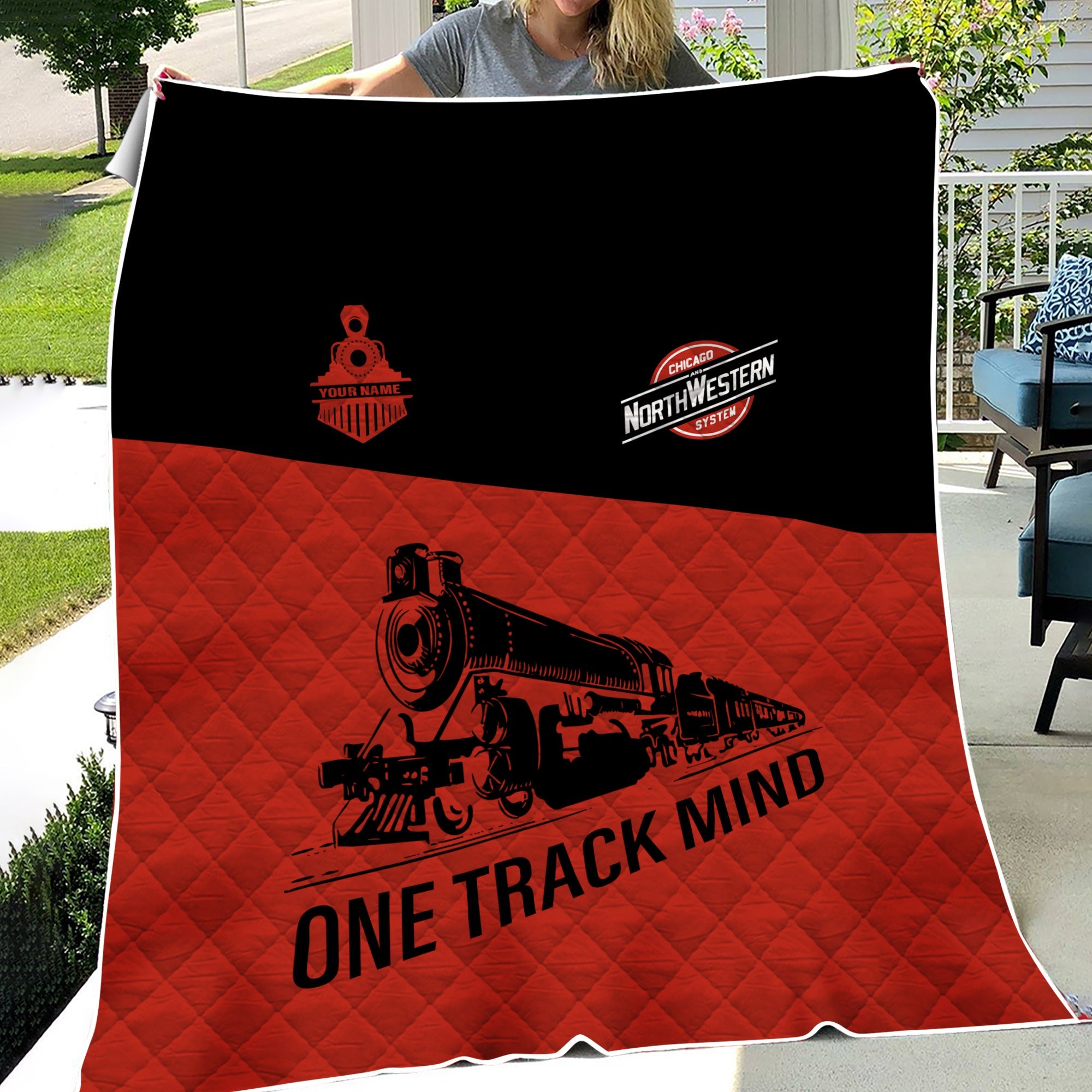 Railspirit Personalized Chicago and North Western Railway Premium Quilt One Track Mind Train Premium Quilt Gift Idea For Train Lover