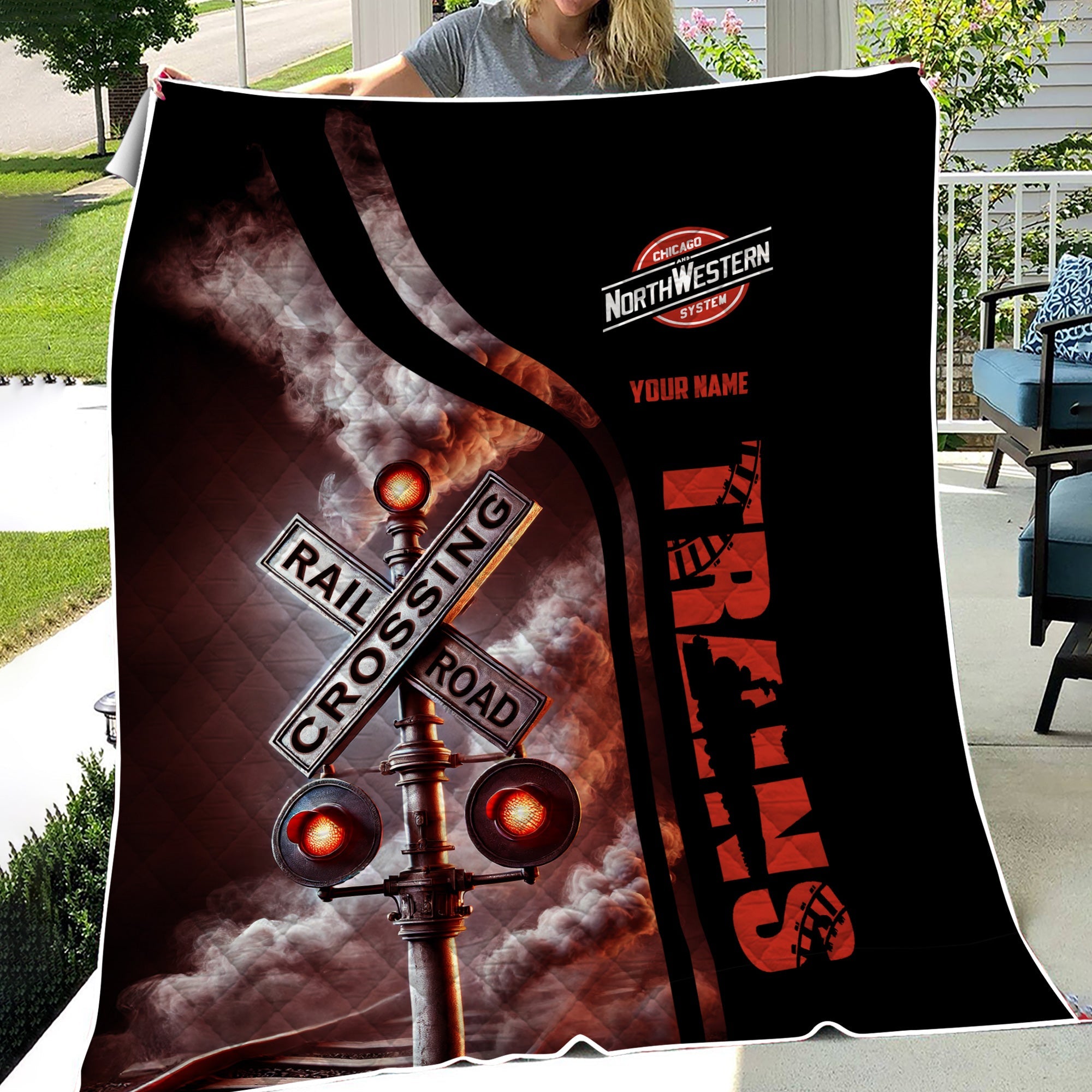 Railspirit Personalized Chicago and North Western Railway Premium Quilts Railroad Crossing Sign Quilts All Over Print