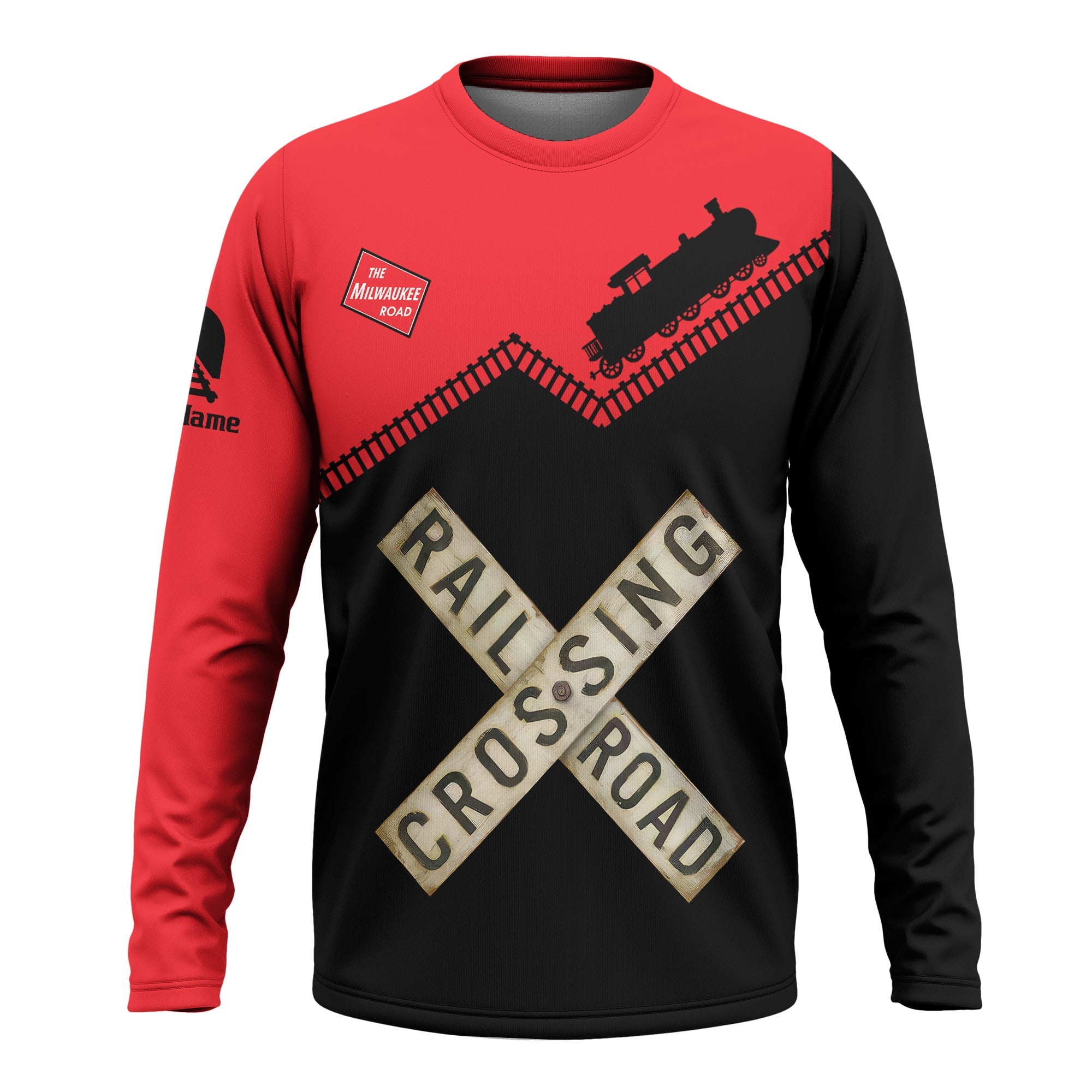 Railspirit Personalized Chicago, Milwaukee, St. Paul and Pacific Railroad Long Sleeve Shirt Railroad Crossing Printed Train Track Shirt