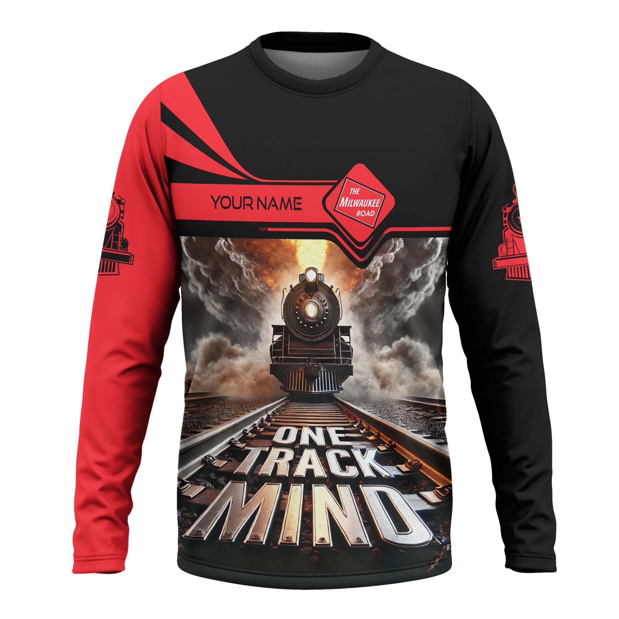 Railspirit Personalized Chicago, Milwaukee, St. Paul and Pacific Railroad Long Sleeve Shirt One Track Mind Milwaukee Road Train Printed Shirt