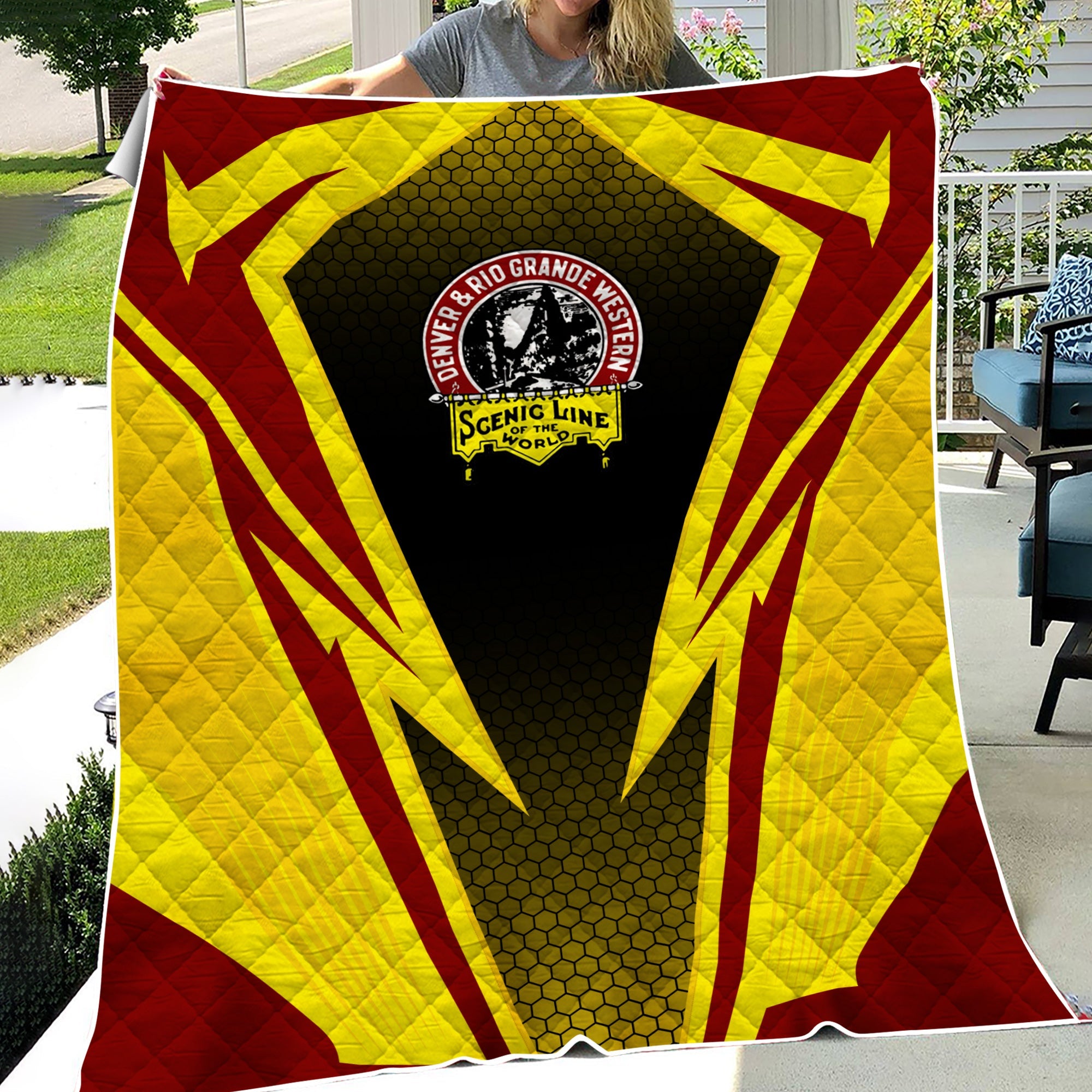 Railspirit Denver and Rio Grande Western Railroad Premium Quilts Lightning Graphic Style Premium Quilts Gift Idea For Train Lover