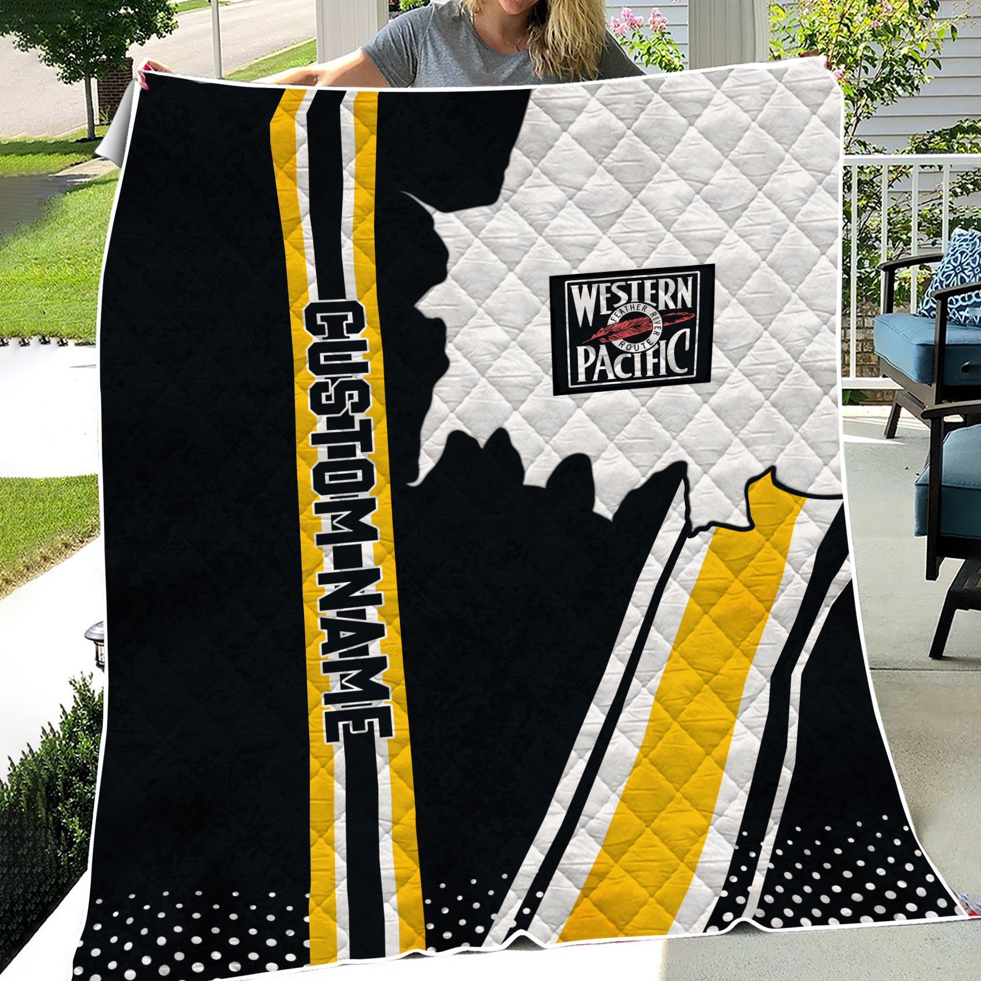 Railspirit Personalized Western Pacific Railroad Premium Quilts Vintage All Over Printed Premium Quilts