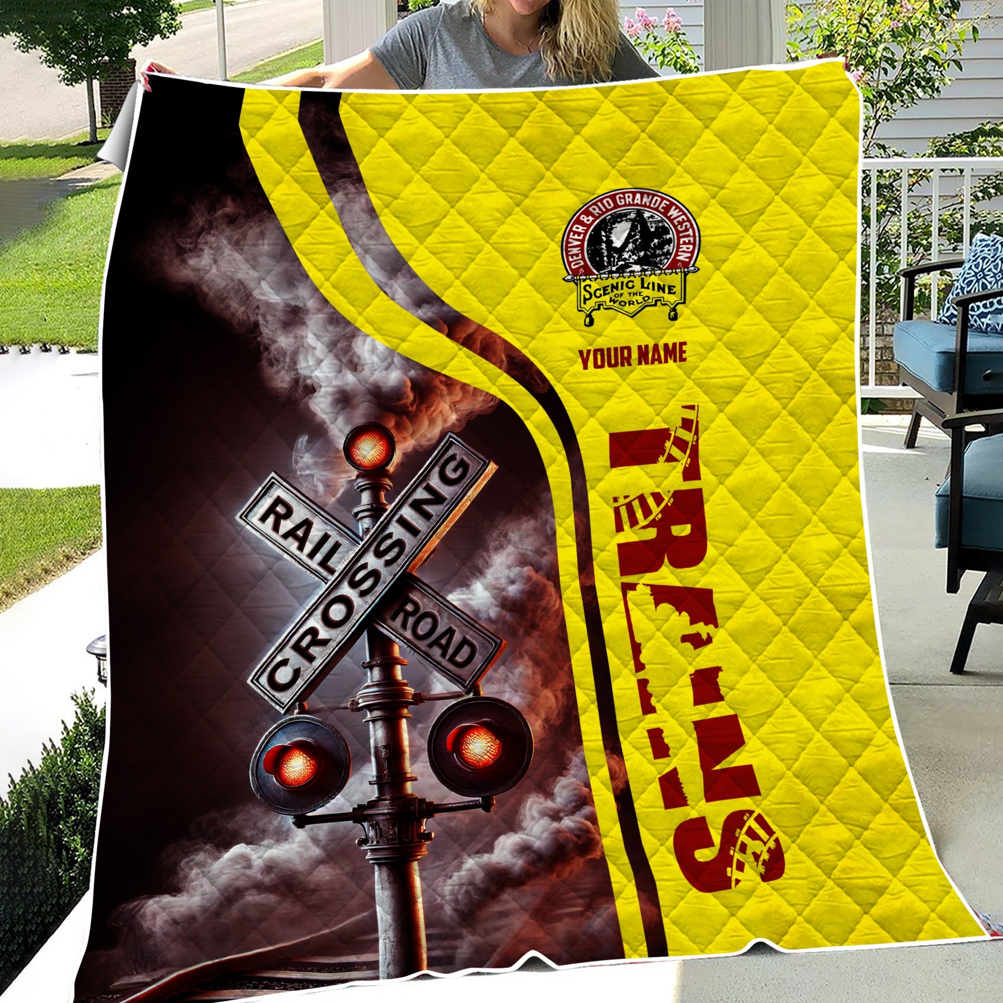 Railspirit Personalized Denver and Rio Grande Western Railroad Premium Quilts Railroad Crossing Sign Quilts All Over Print