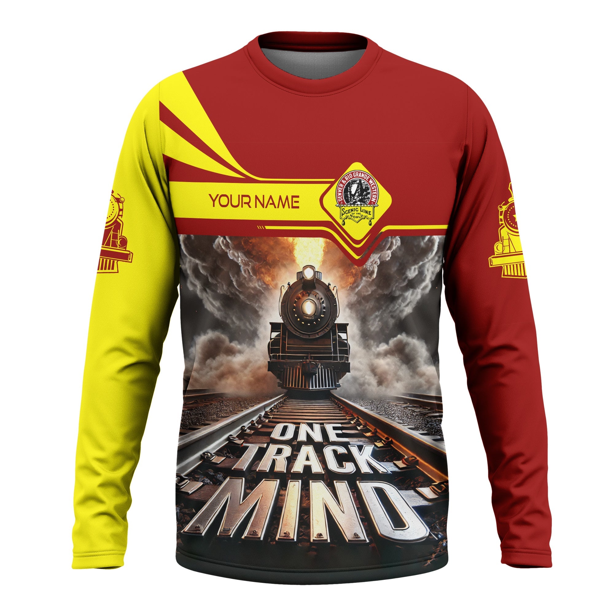 Railspirit Personalized Denver and Rio Grande Western Railroad Long Sleeve Shirt One Track Mind Train Printed Shirt