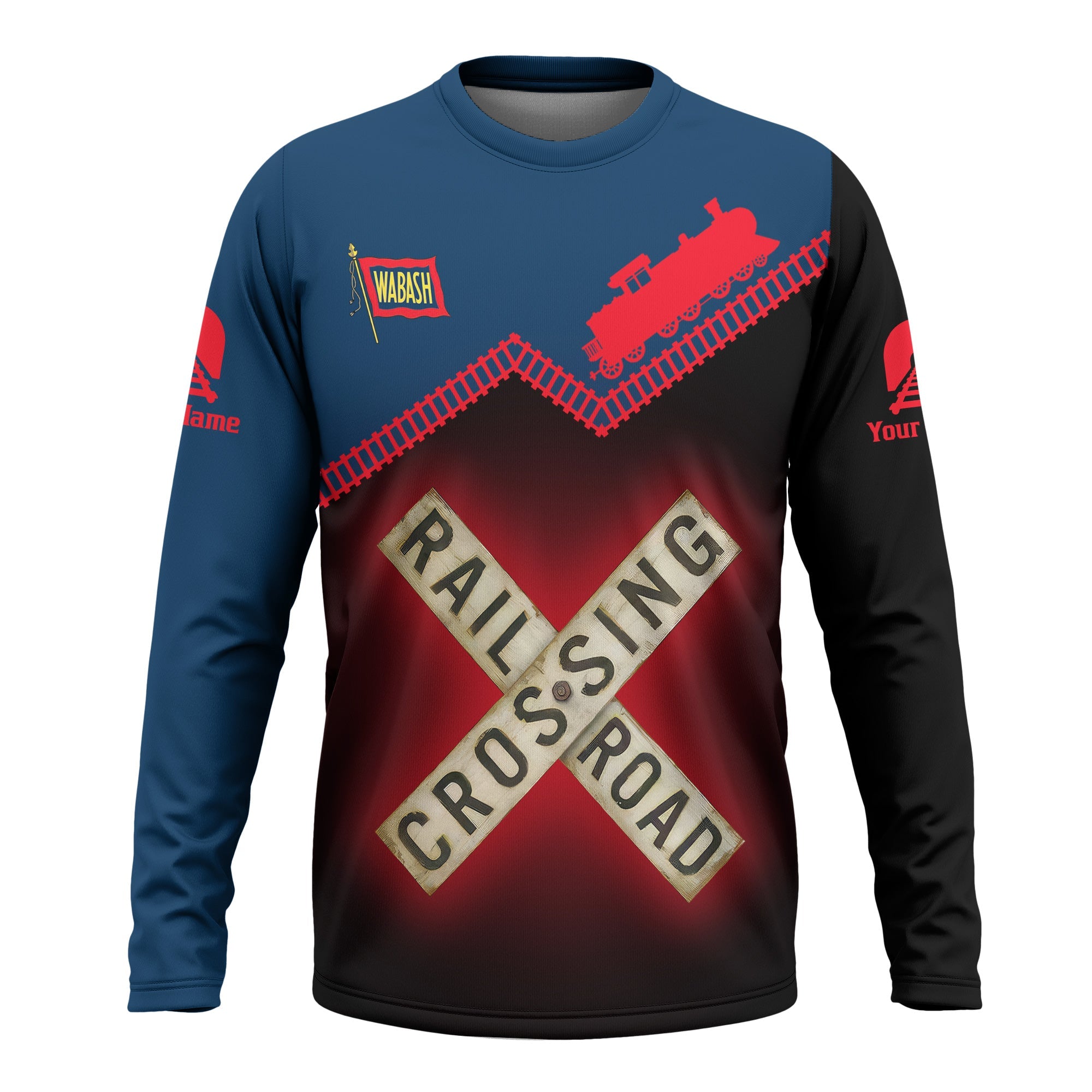 Railspirit Personalized Wabash Railroad Long Sleeve Shirt Railroad Crossing Printed Train Track Shirt