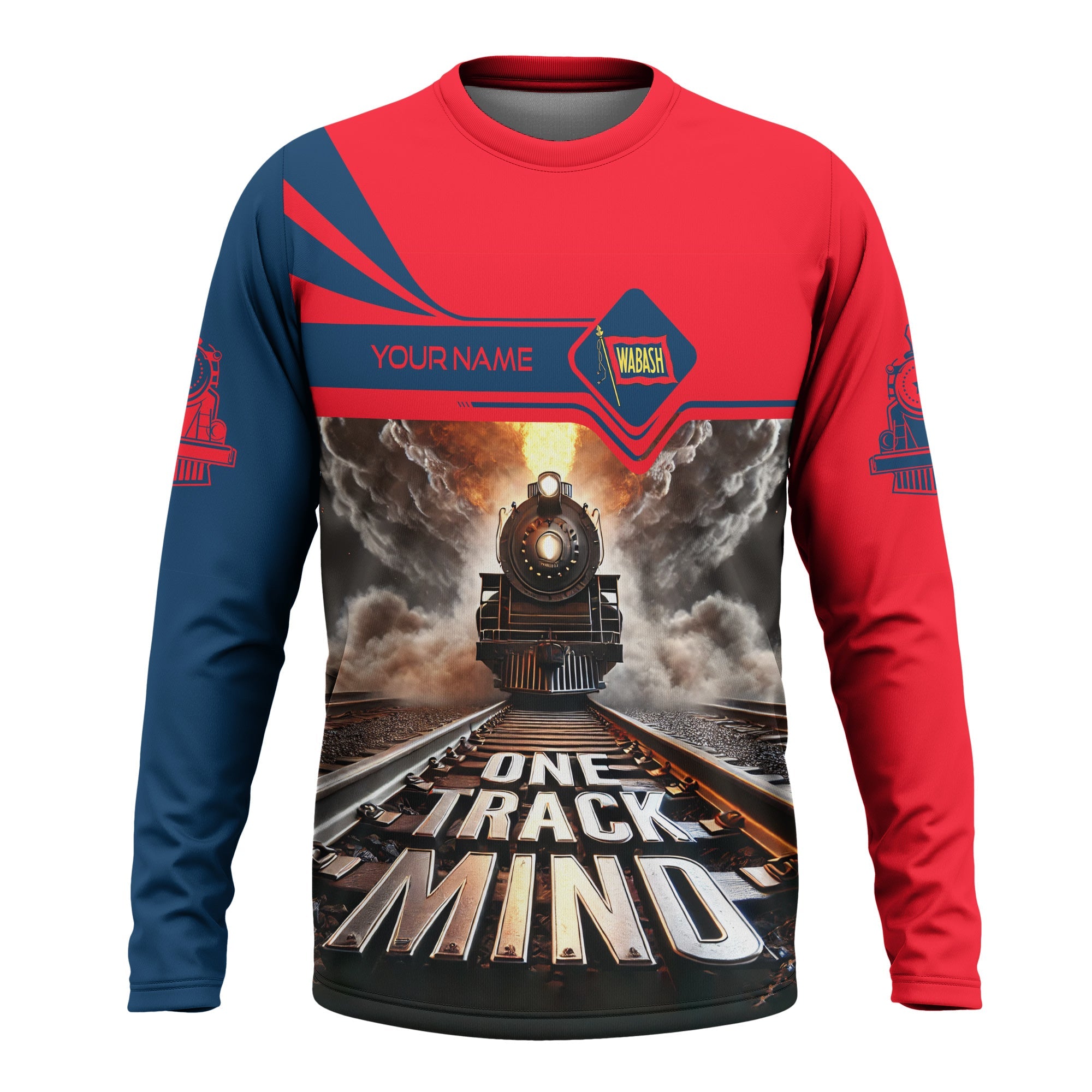 Railspirit Personalized Wabash Railroad Long Sleeve Shirt One Track Mind Train Printed Shirt