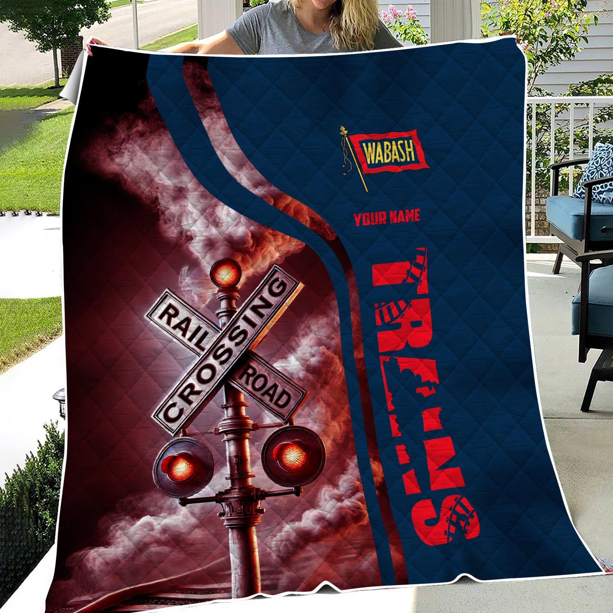 Railspirit Personalized Wabash Railroad Premium Quilts Railroad Crossing Sign Quilts All Over Print