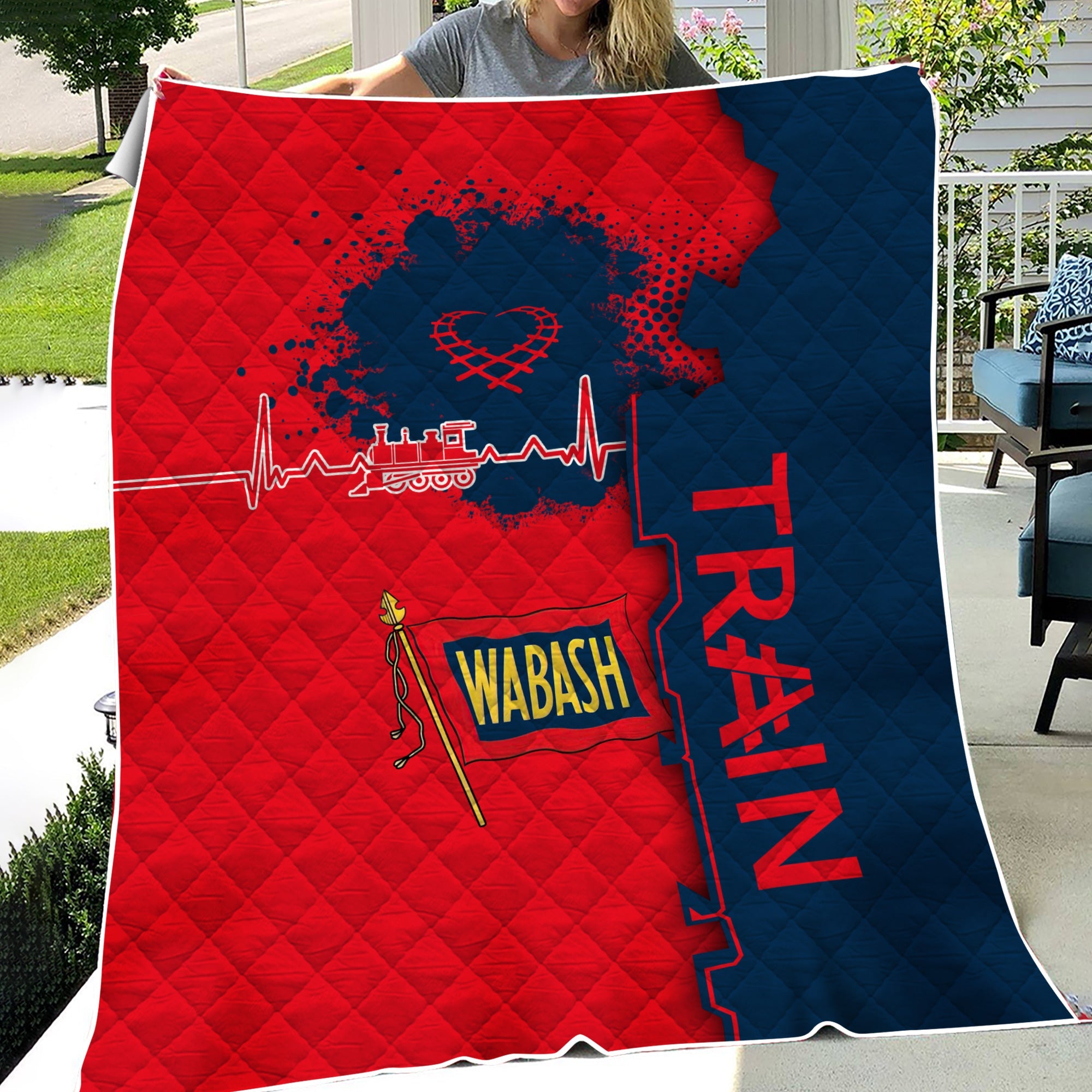 Railspirit Wabash Railroad Premium Quilts Engine Heartbeat and Track Love Style Quilts Gift Idea For Train Lovers