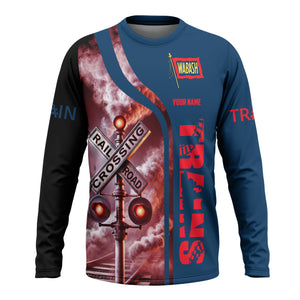 Railspirit Custom Name Wabash Railroad Long Sleeve Shirt Railroad Crossing Sign Printed Train Shirt