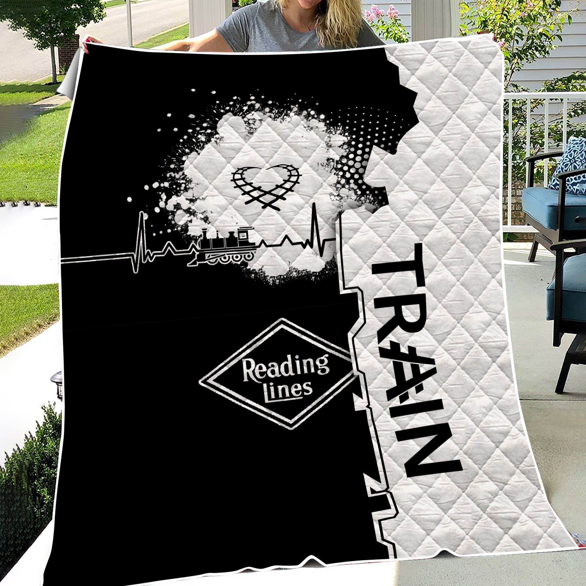 Railspirit Reading Railroad Premium Quilts Engine Heartbeat and Track Love Style Quilts Gift Idea For Train Lovers