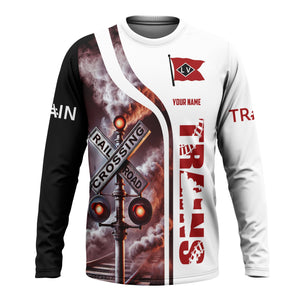 Railspirit Custom Name Lehigh Valley Railroad Long Sleeve Shirt Railroad Crossing Sign Printed Train Shirt