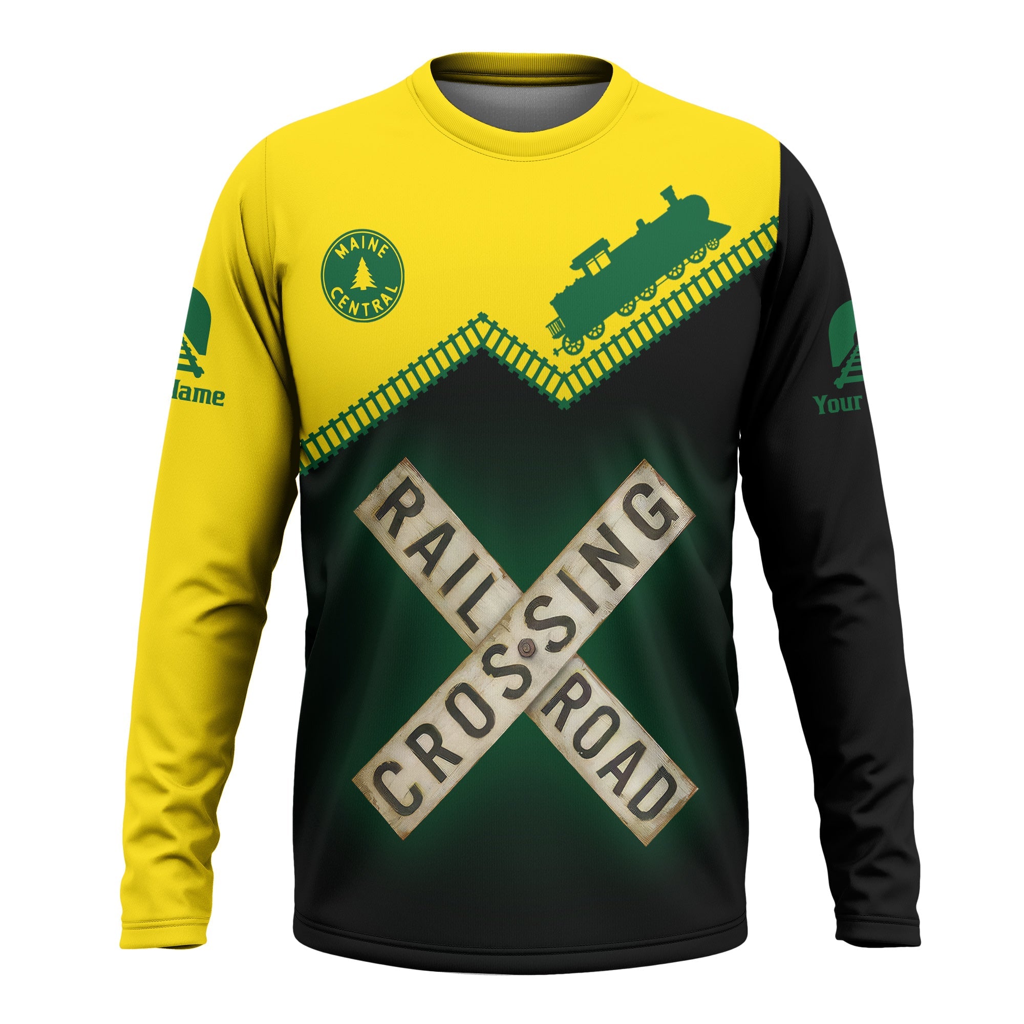 Railspirit Personalized Maine Central Railroad Long Sleeve Shirt Railroad Crossing Printed Train Track Shirt