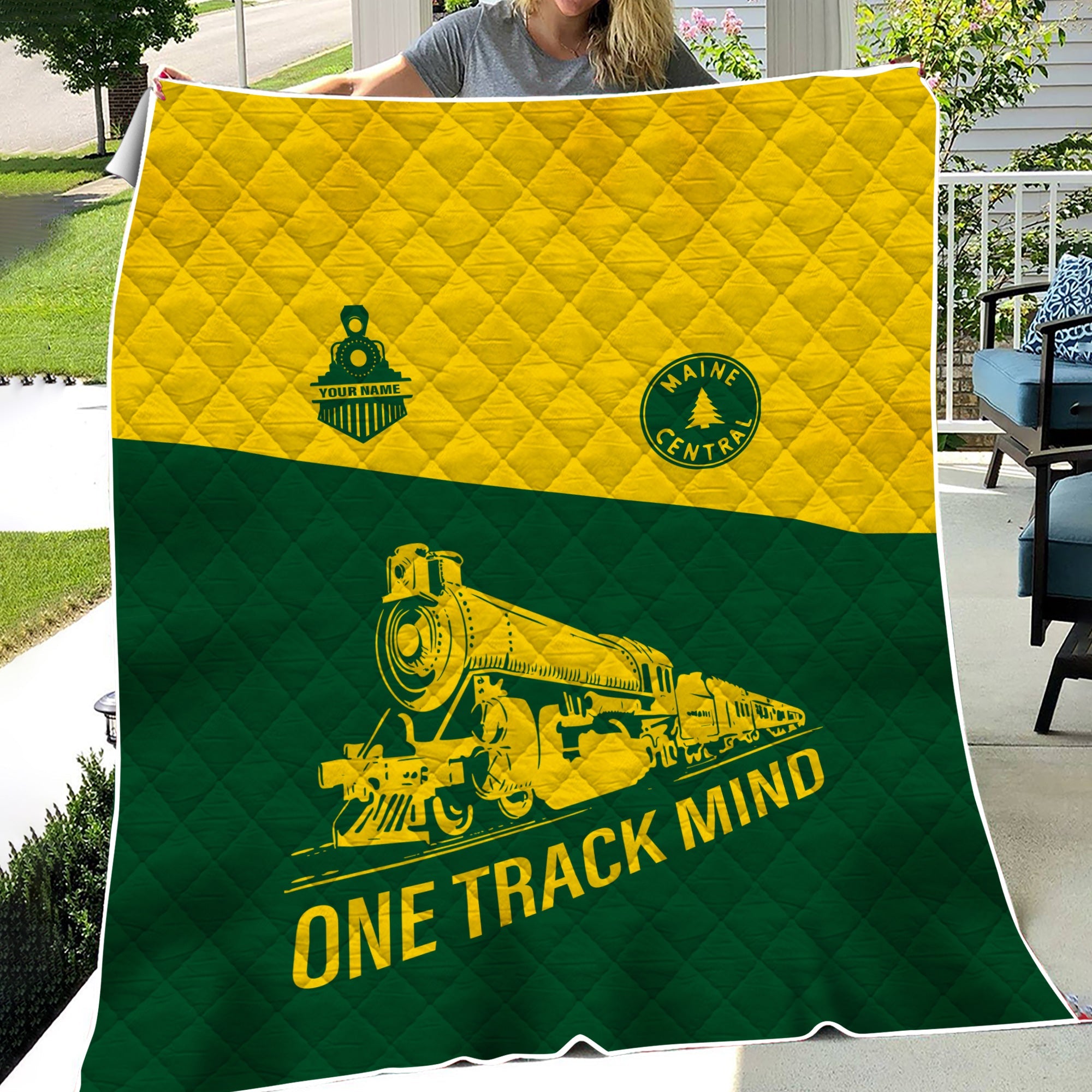 Railspirit Personalized Maine Central Railroad Premium Quilt One Track Mind Train Premium Quilt Gift Idea For Train Lover