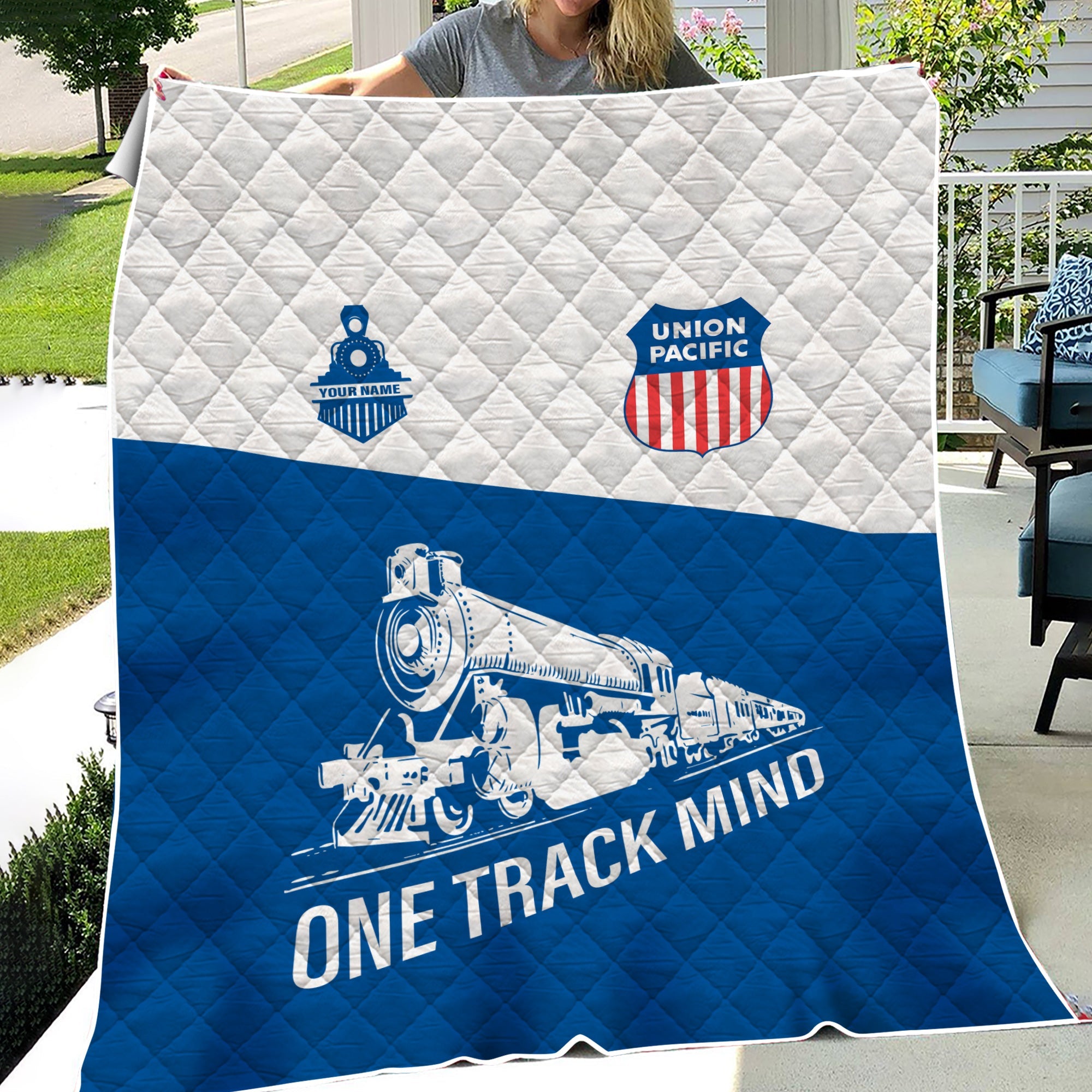 Railspirit Personalized Union Pacific Railroad Premium Quilt One Track Mind Big Boy Train Premium Quilt Gift Idea For Train Lover