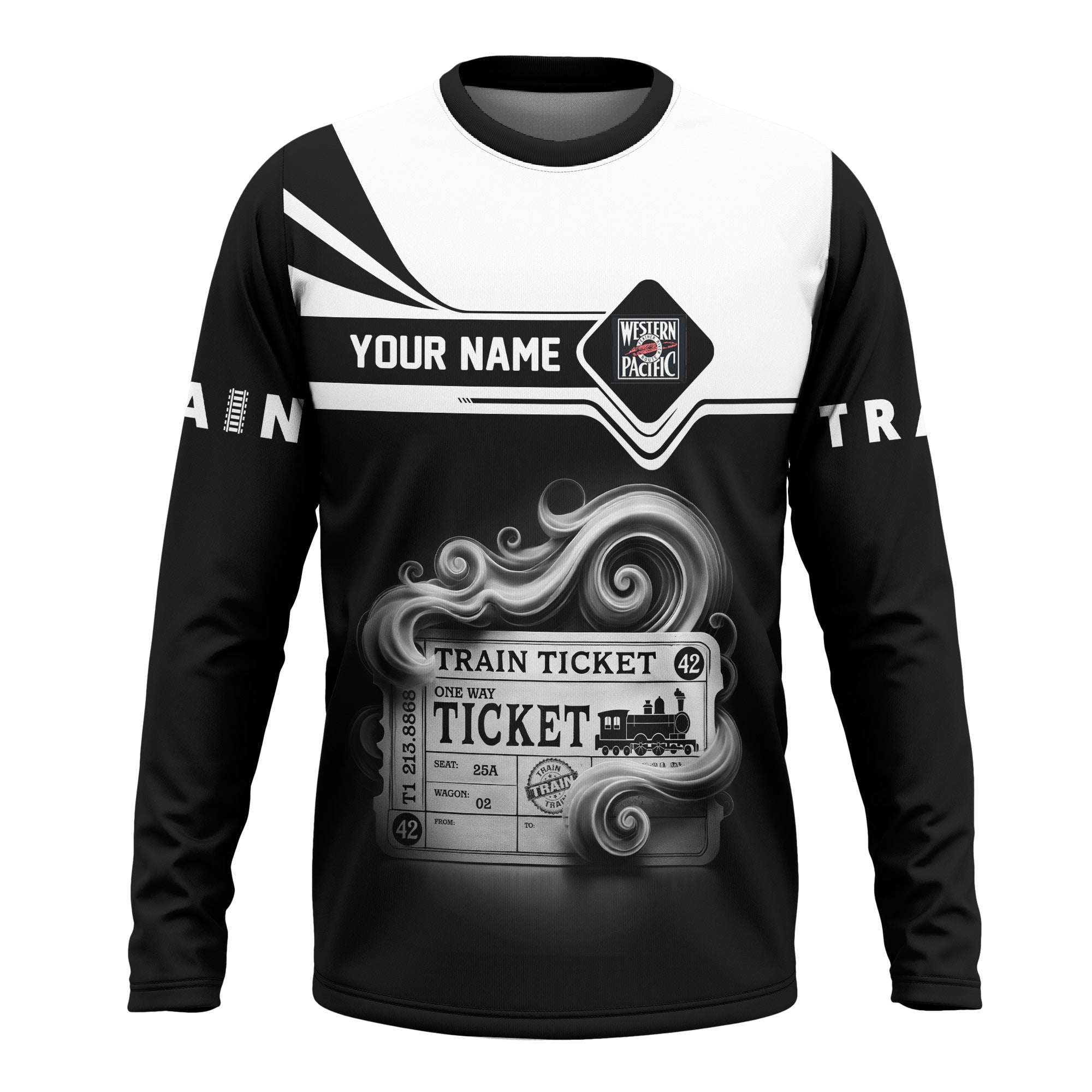 Railspirit Custom Name Western Pacific Railroad Long Sleeve Shirt American Train Ticket Printed Shirt