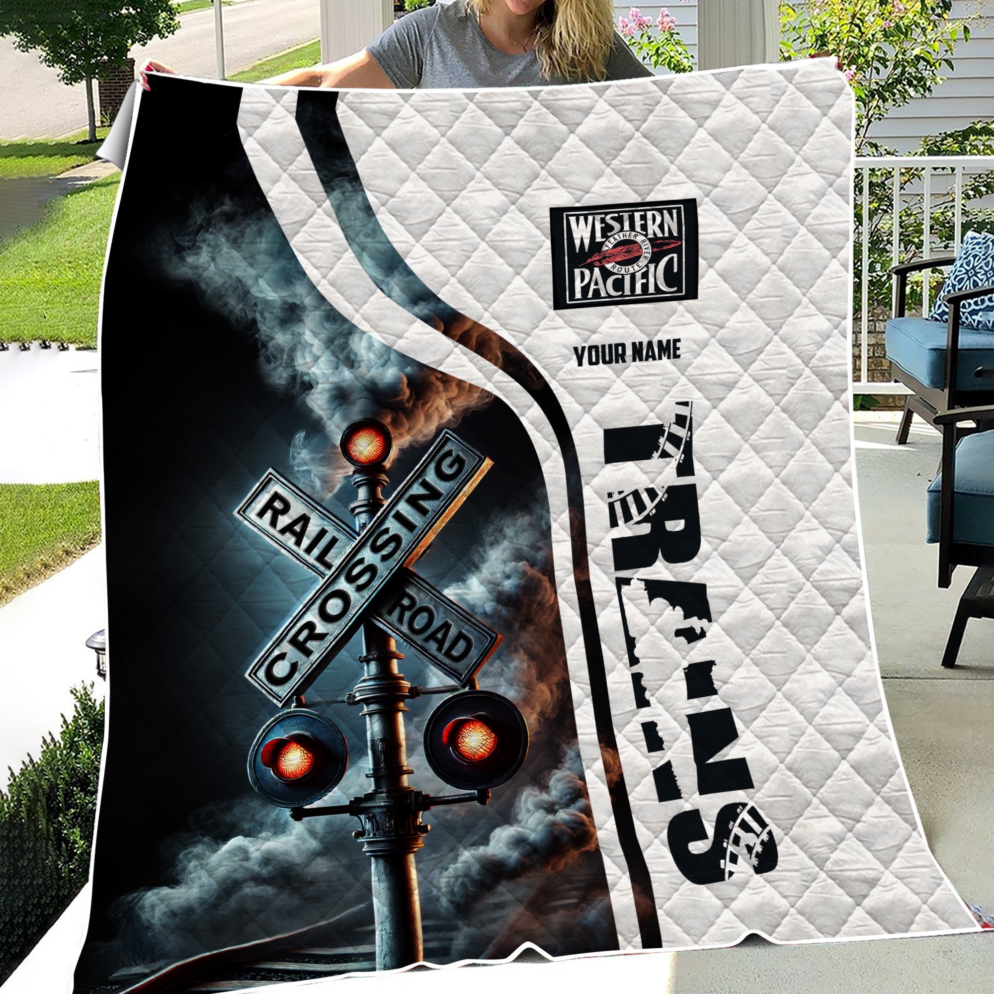 Railspirit Personalized Western Pacific Railroad Premium Quilts Railroad Crossing Sign Quilts All Over Print