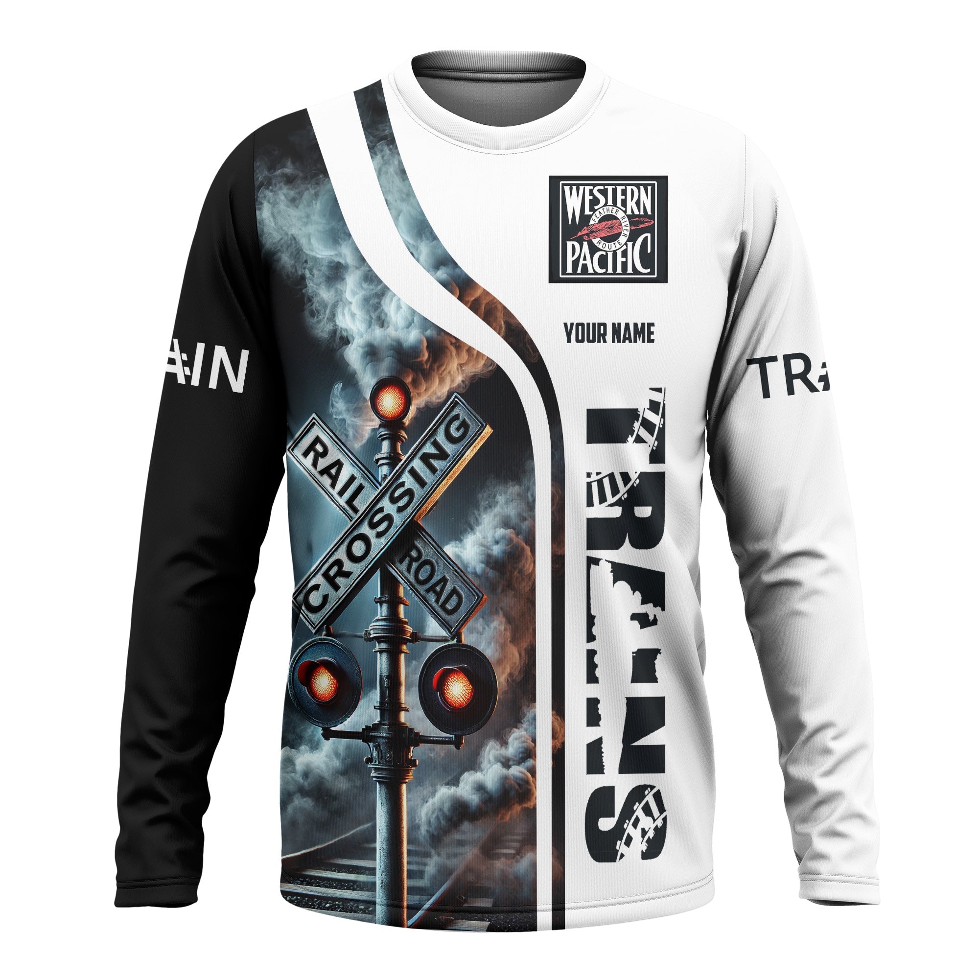 Railspirit Custom Name Western Pacific Railroad Long Sleeve Shirt Railroad Crossing Sign Printed Train Shirt