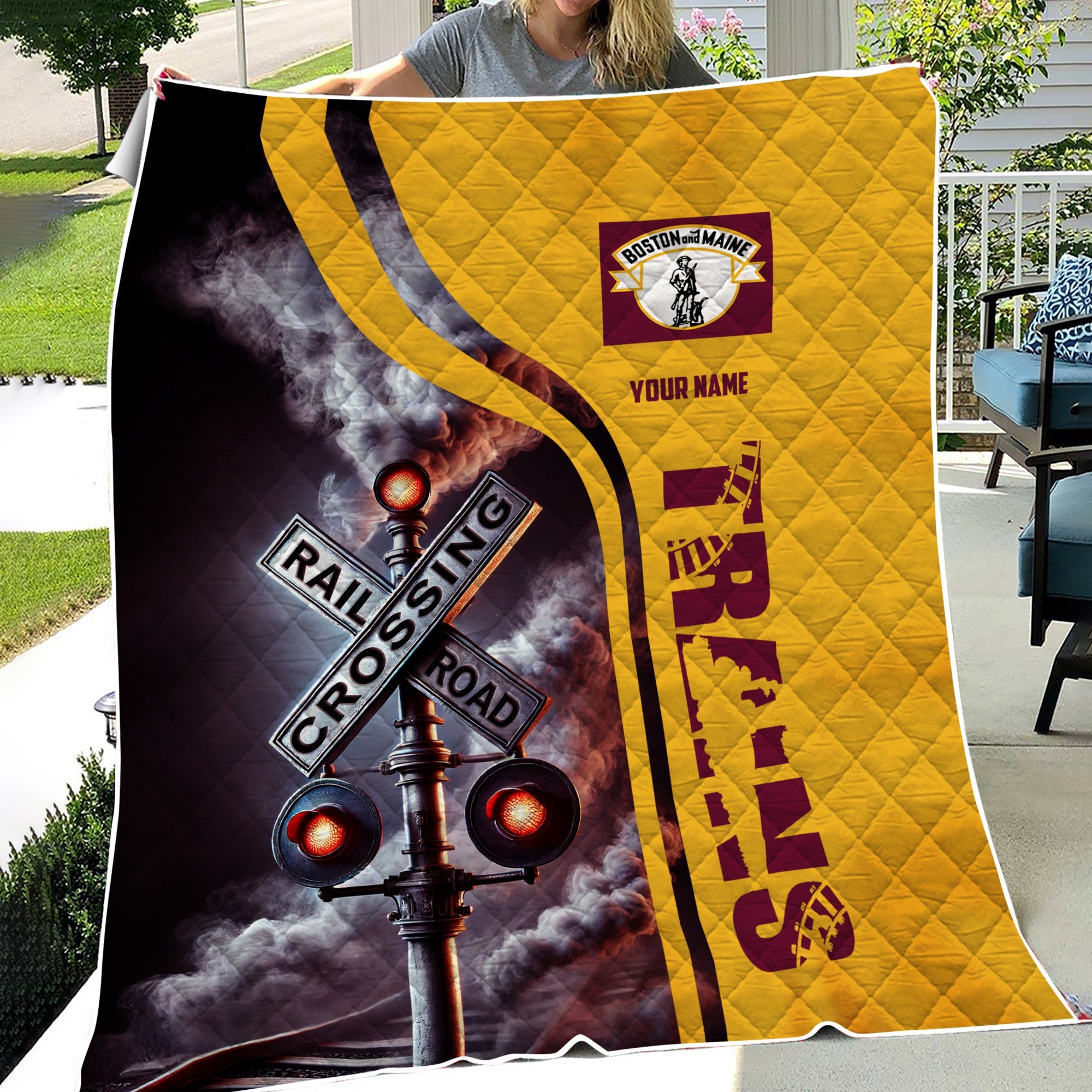 Railspirit Personalized Boston and Maine Railroad Premium Quilts Railroad Crossing Sign Quilts All Over Print