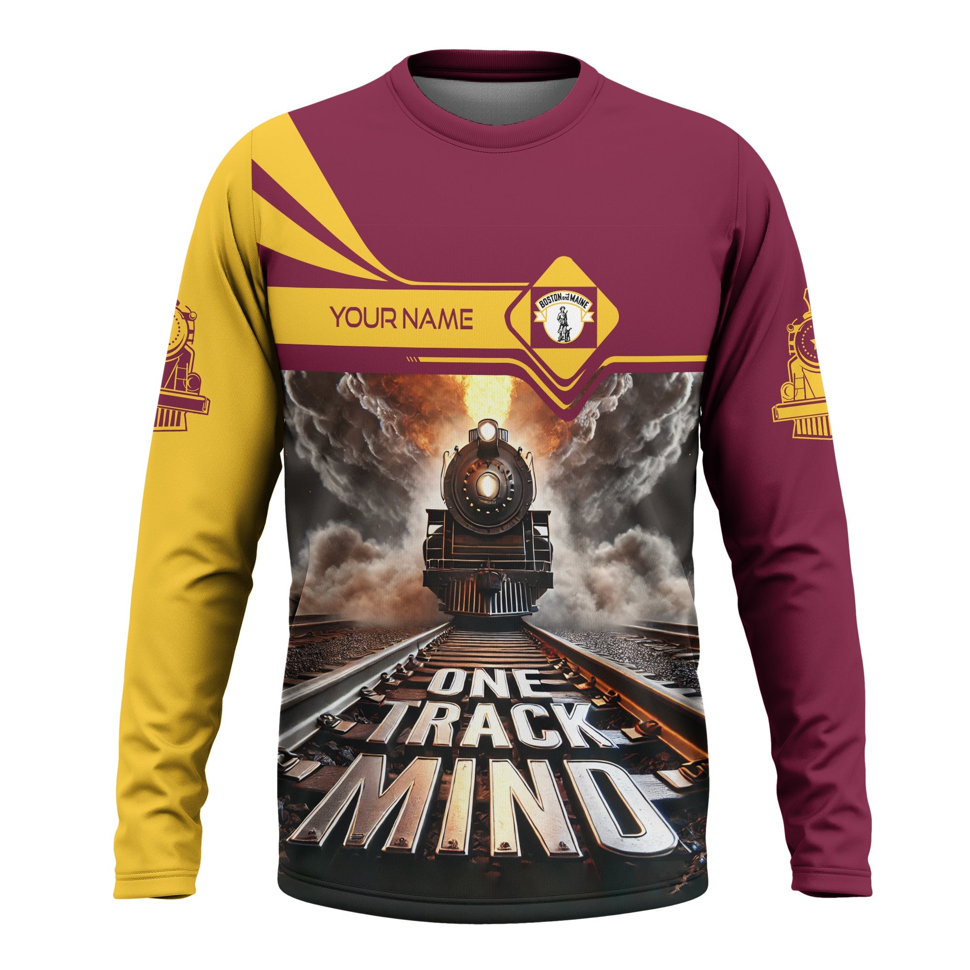 Railspirit Personalized Boston and Maine Railroad Long Sleeve Shirt One Track Mind Train Printed Shirt