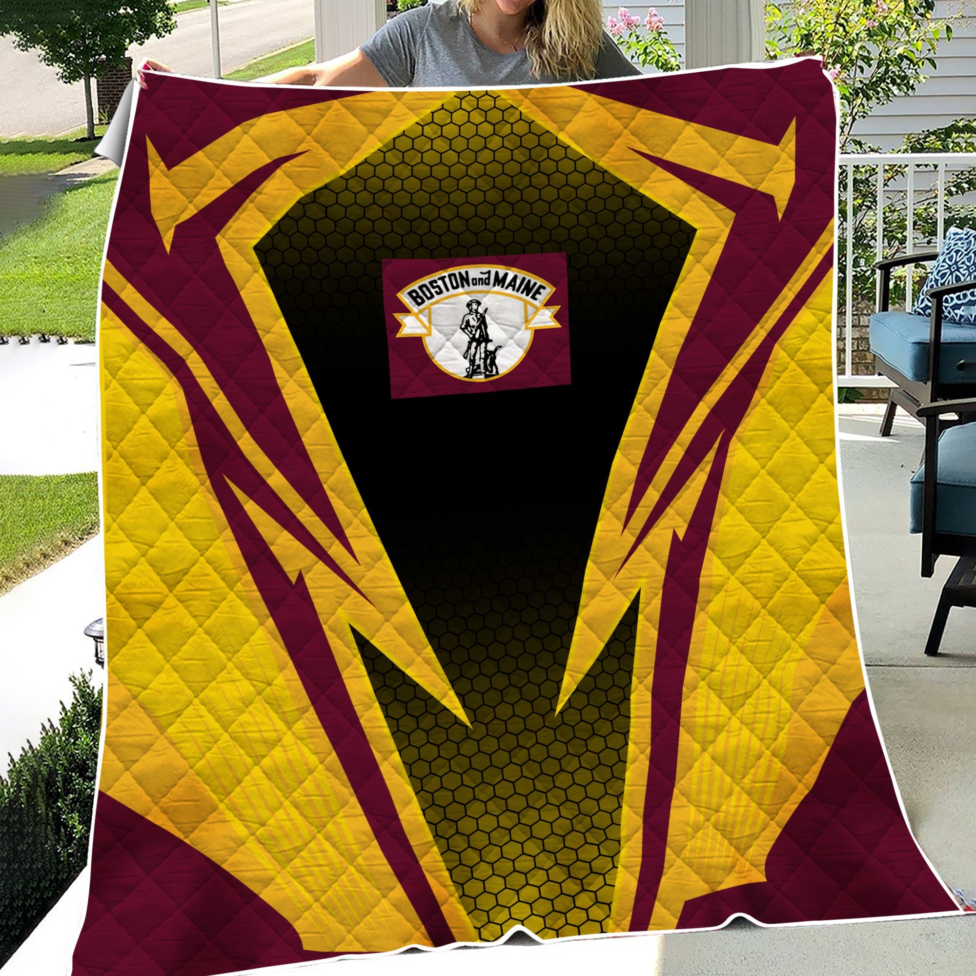 Railspirit Boston and Maine Railroad Premium Quilts Lightning Graphic Style Premium Quilts Gift Idea For Train Lover