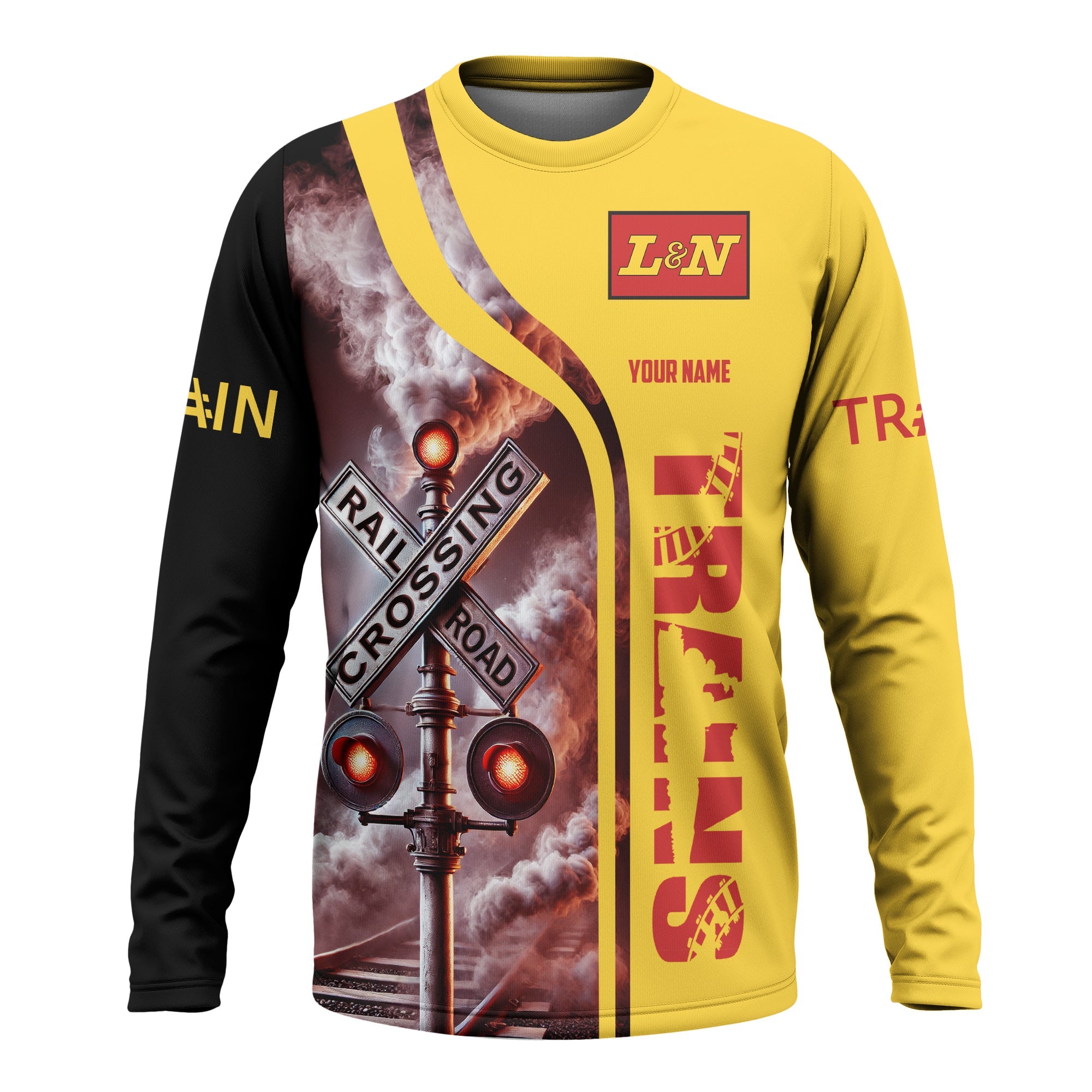 Railspirit Custom Name Louisville and Nashville Railroad Long Sleeve Shirt Railroad Crossing Sign L&N Printed Train Shirt