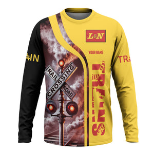 Railspirit Custom Name Louisville and Nashville Railroad Long Sleeve Shirt Railroad Crossing Sign L&N Printed Train Shirt