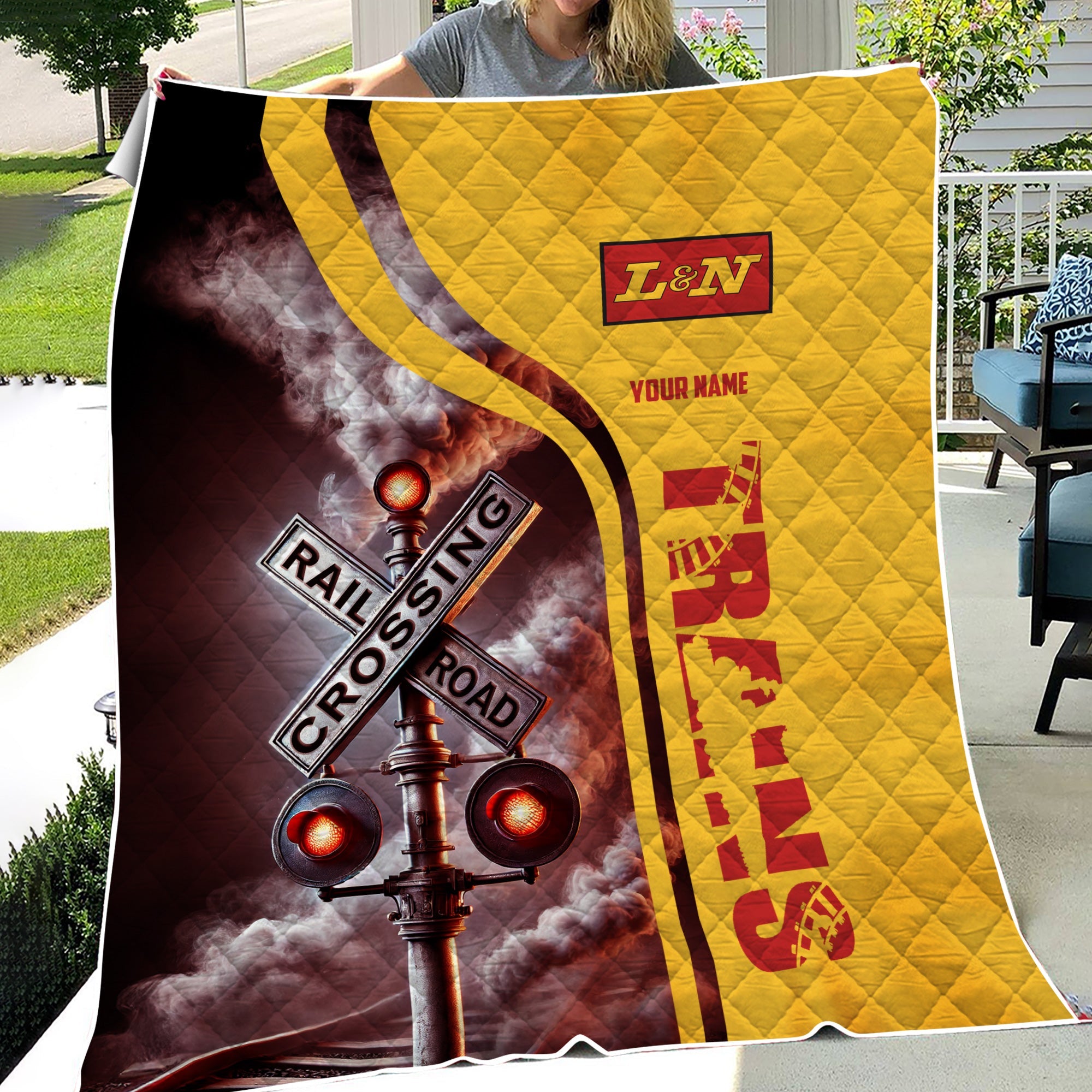 Railspirit Personalized Louisville and Nashville Railroad Premium Quilts Railroad Crossing Sign L&N Quilts All Over Print