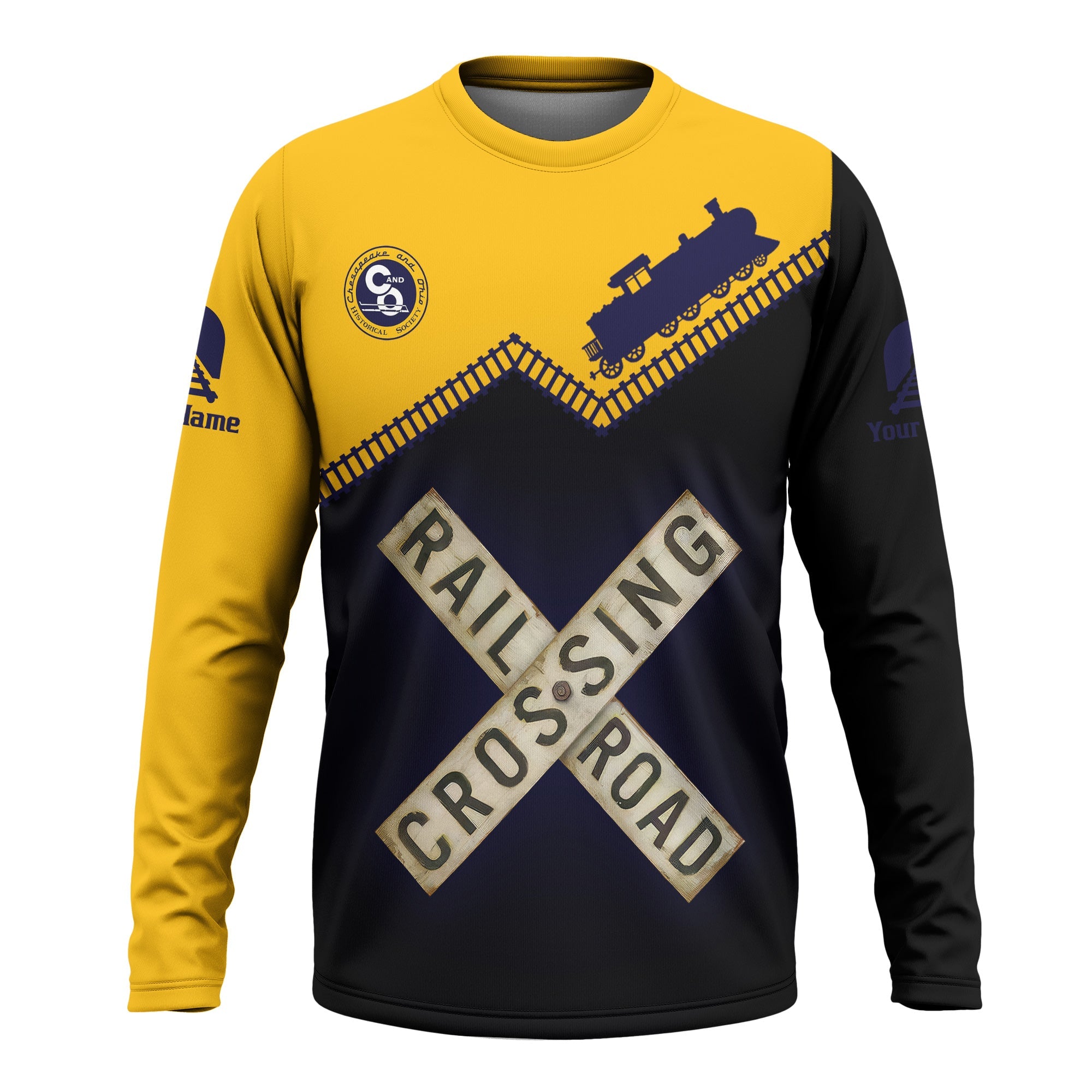 Railspirit Personalized Chesapeake and Ohio Railway Long Sleeve Shirt Railroad Crossing Printed Train Track Shirt