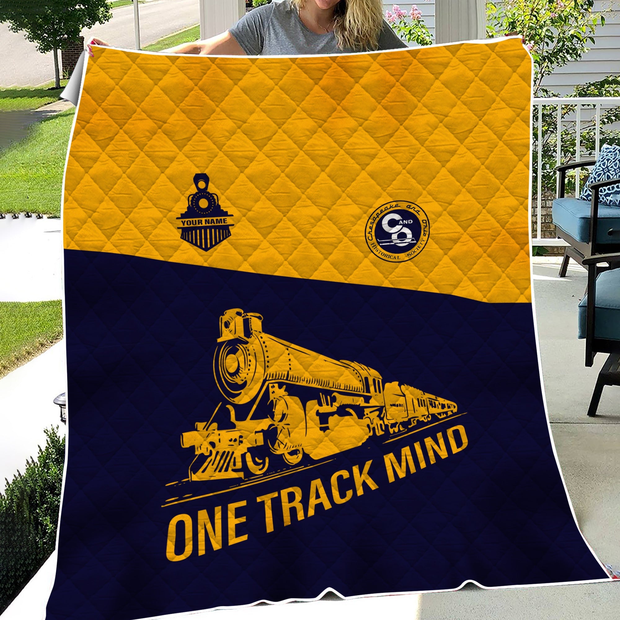 Railspirit Personalized Chesapeake and Ohio Railway Premium Quilt One Track Mind C&O Train Premium Quilt Gift Idea For Train Lover