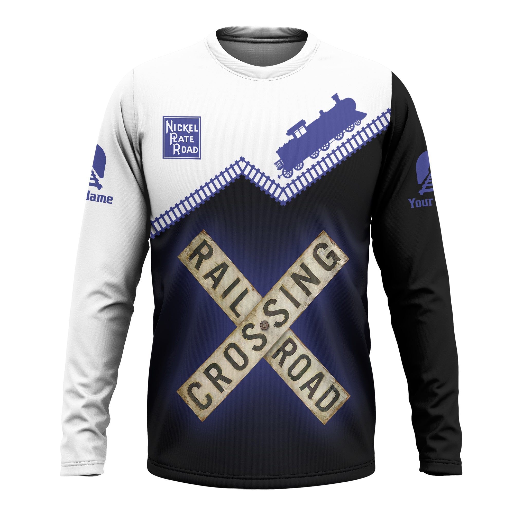 Railspirit Personalized New York, Chicago and St. Louis Railroad Long Sleeve Shirt Railroad Crossing Printed Train Track Shirt