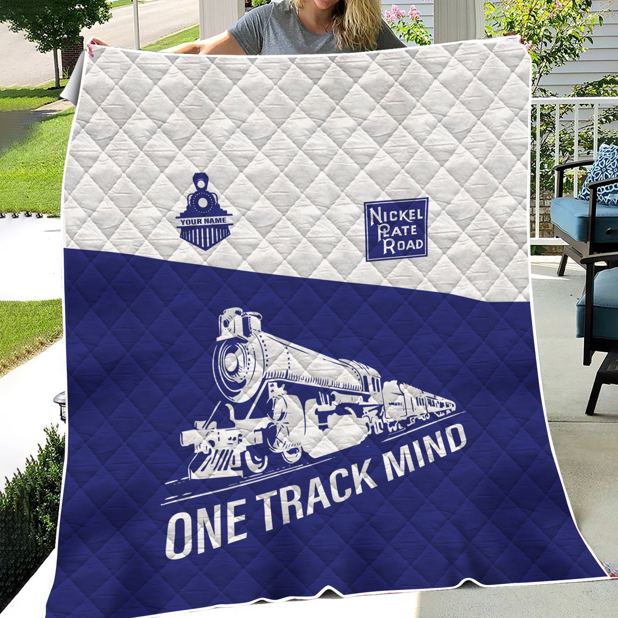 Railspirit Personalized New York, Chicago and St. Louis Railroad Premium Quilt One Track Mind Nickel Plate Road Train Premium Quilt Gift Idea For Train Lover