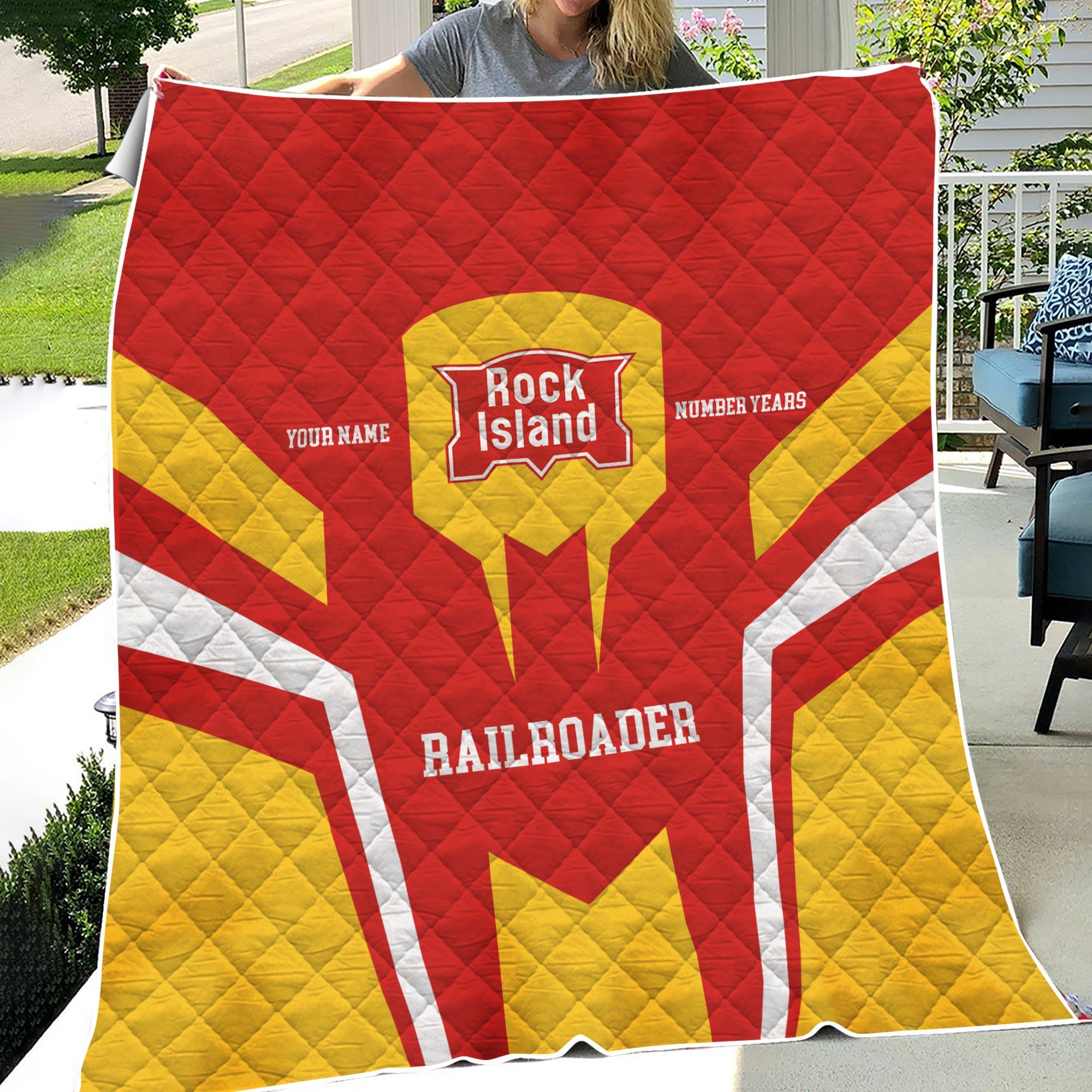 Railspirit Personalized Chicago, Rock Island and Pacific Railroad Premium Quilts Custom Year Railroader Rock Island Railroad Gift For Train Lover