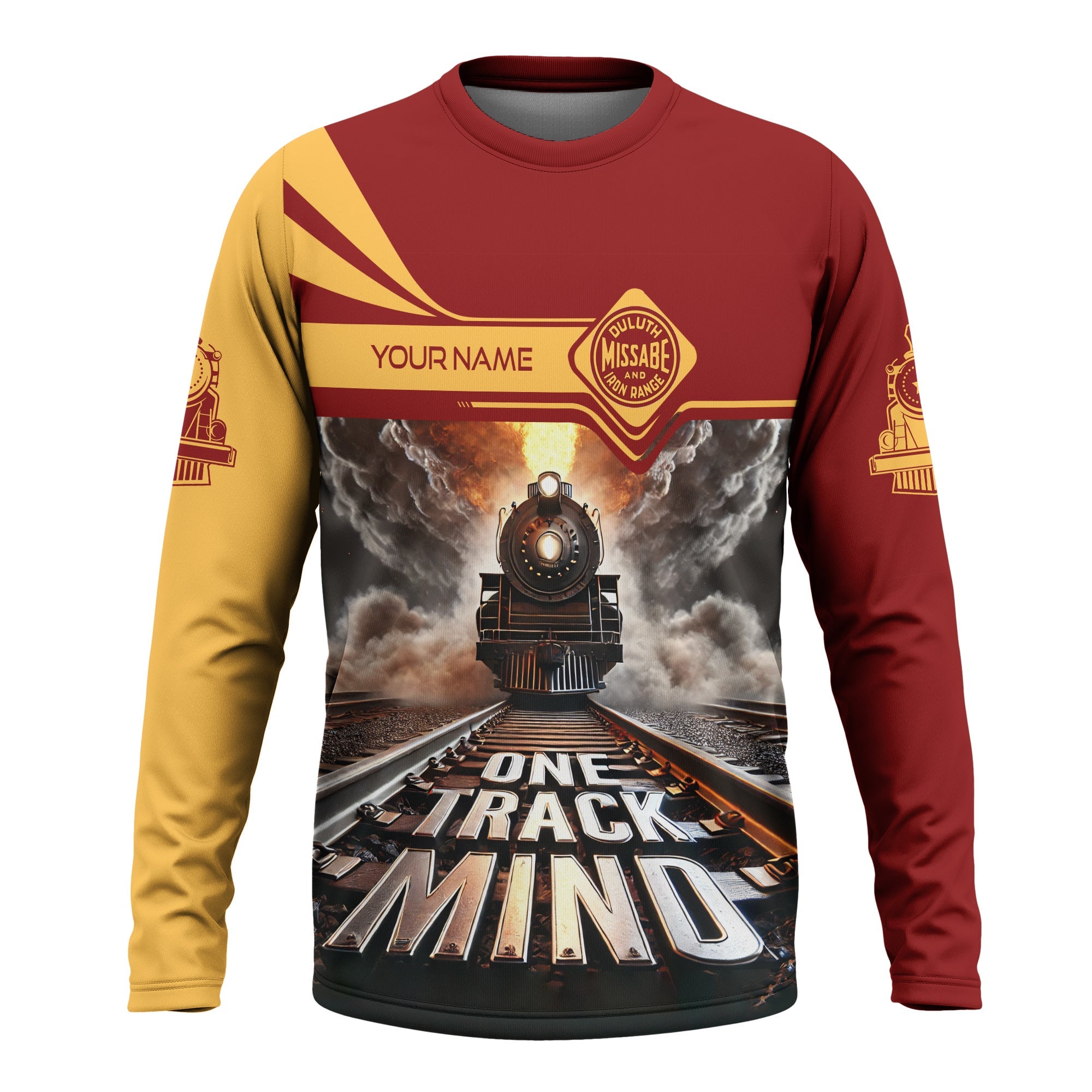 Railspirit Personalized Duluth, Missabe, & Iron Range Railroad Long Sleeve Shirt One Track Mind Train Printed Shirt