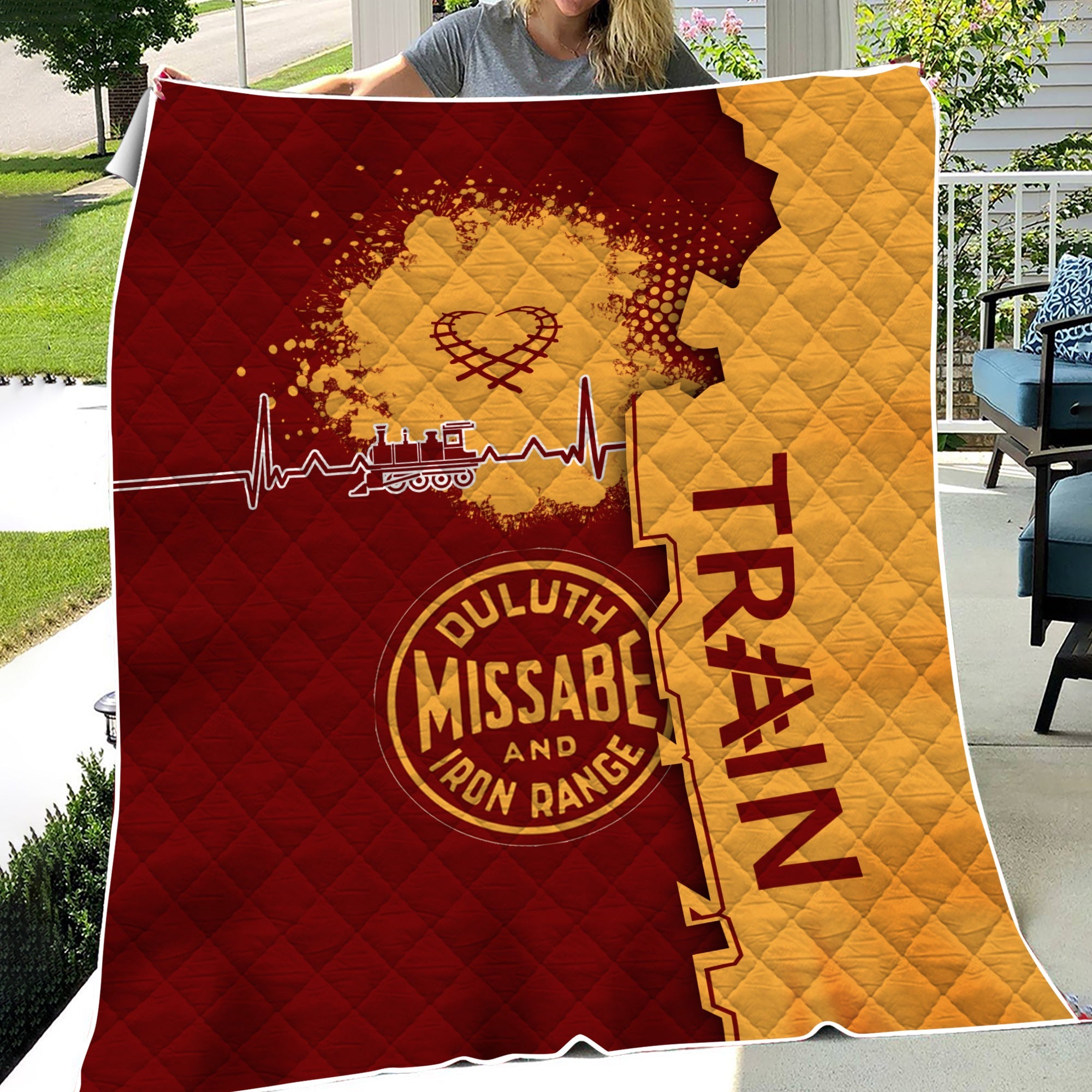 Railspirit Duluth, Missabe, & Iron Range Railroad Premium Quilts Engine Heartbeat and Track Love Style Quilts Gift Idea For Train Lovers