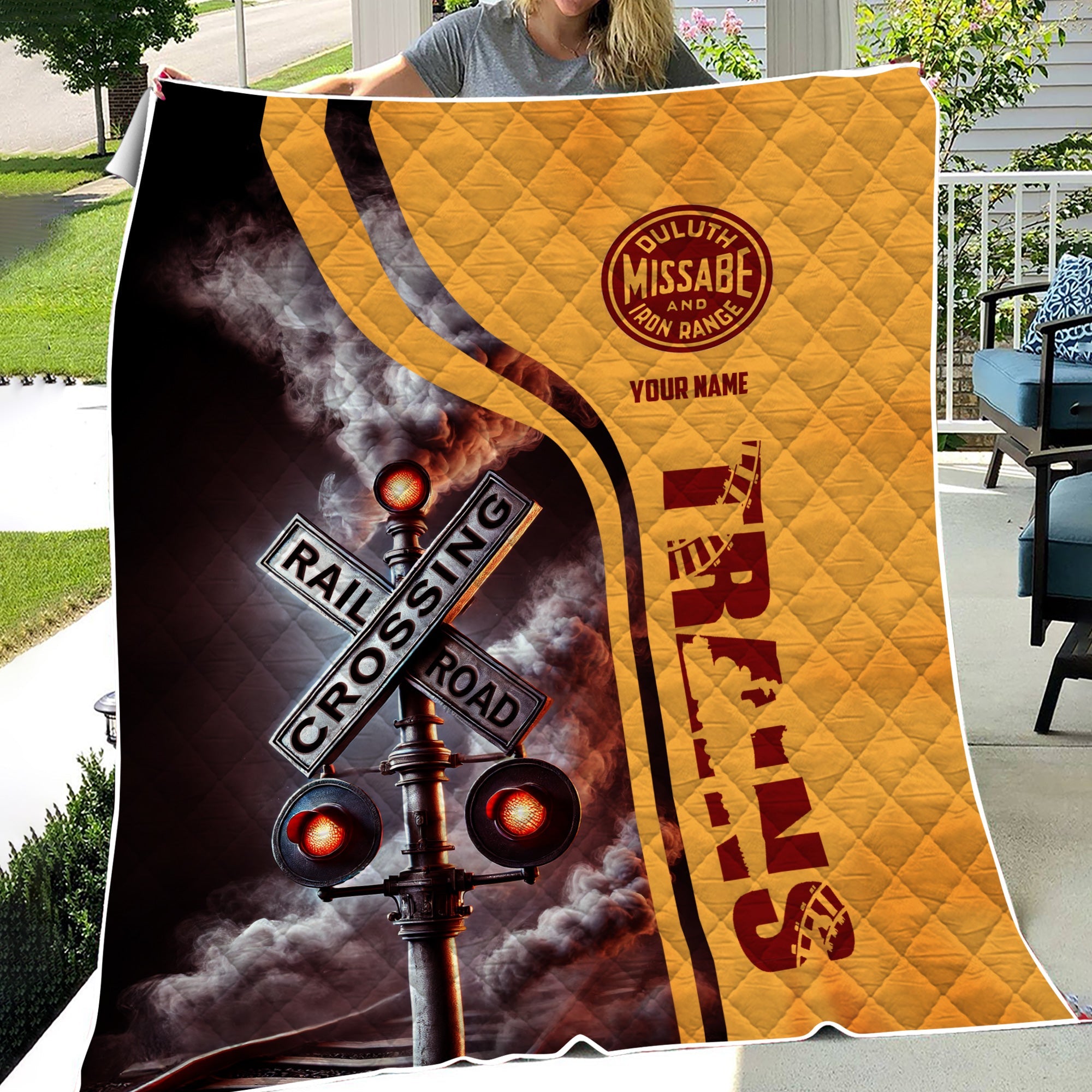 Railspirit Personalized Duluth, Missabe, & Iron Range Railroad Premium Quilts Railroad Crossing Sign Quilts All Over Print