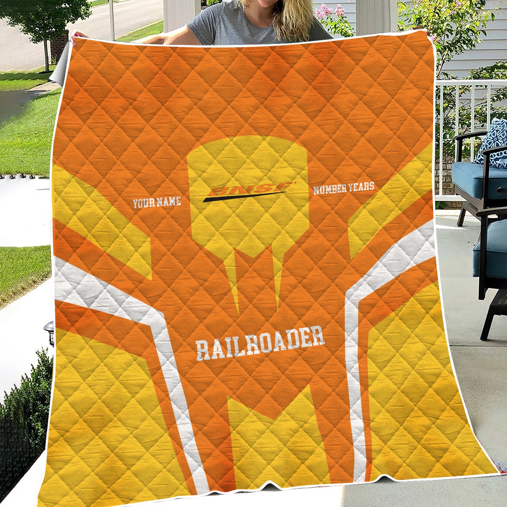 Railspirit Personalized BNSF Railway Premium Quilts Custom Year Railroader Gift Idea For Train Lover