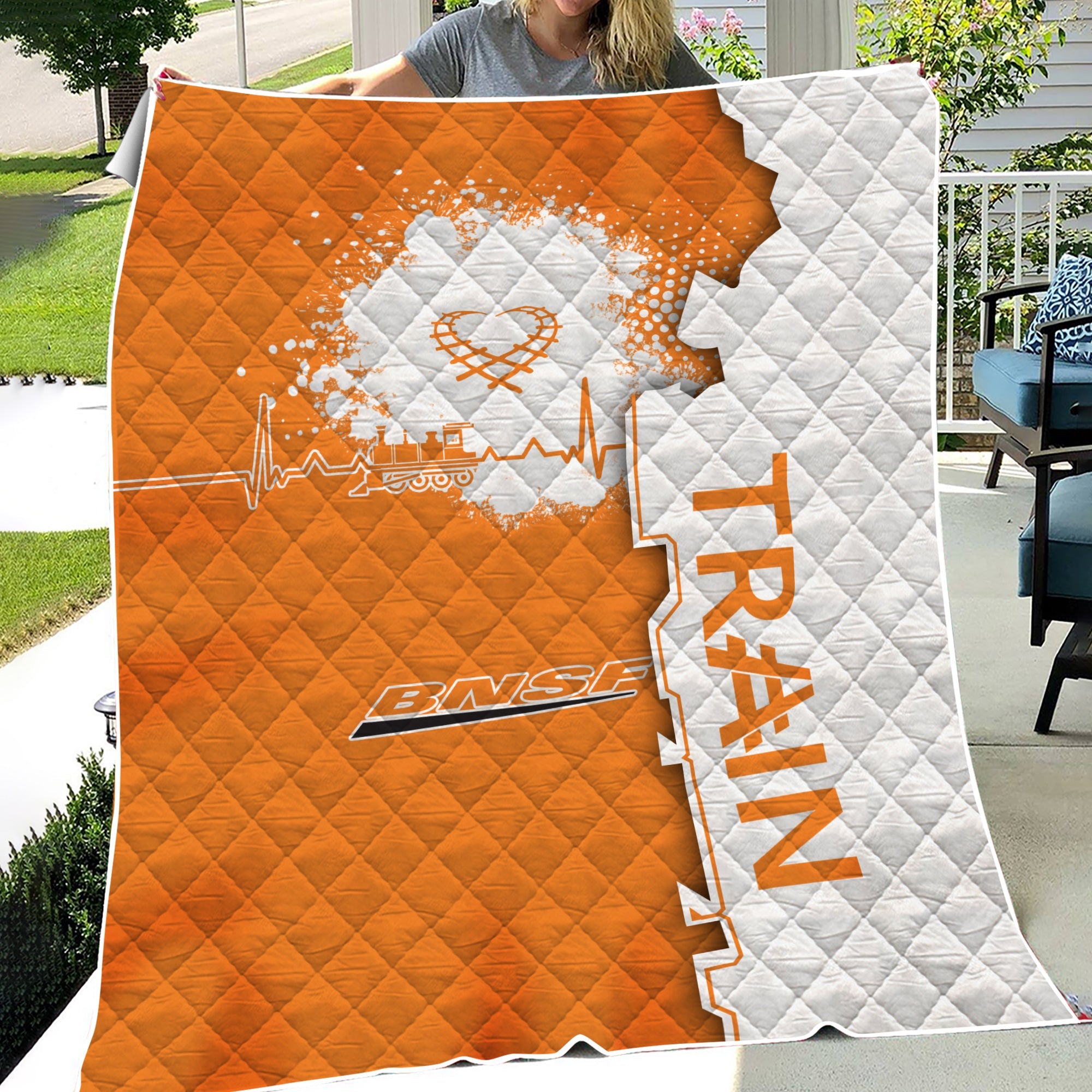 Railspirit BNSF Railway Premium Quilts Engine Heartbeat and Track Love Style Quilts Gift Idea For Train Lovers