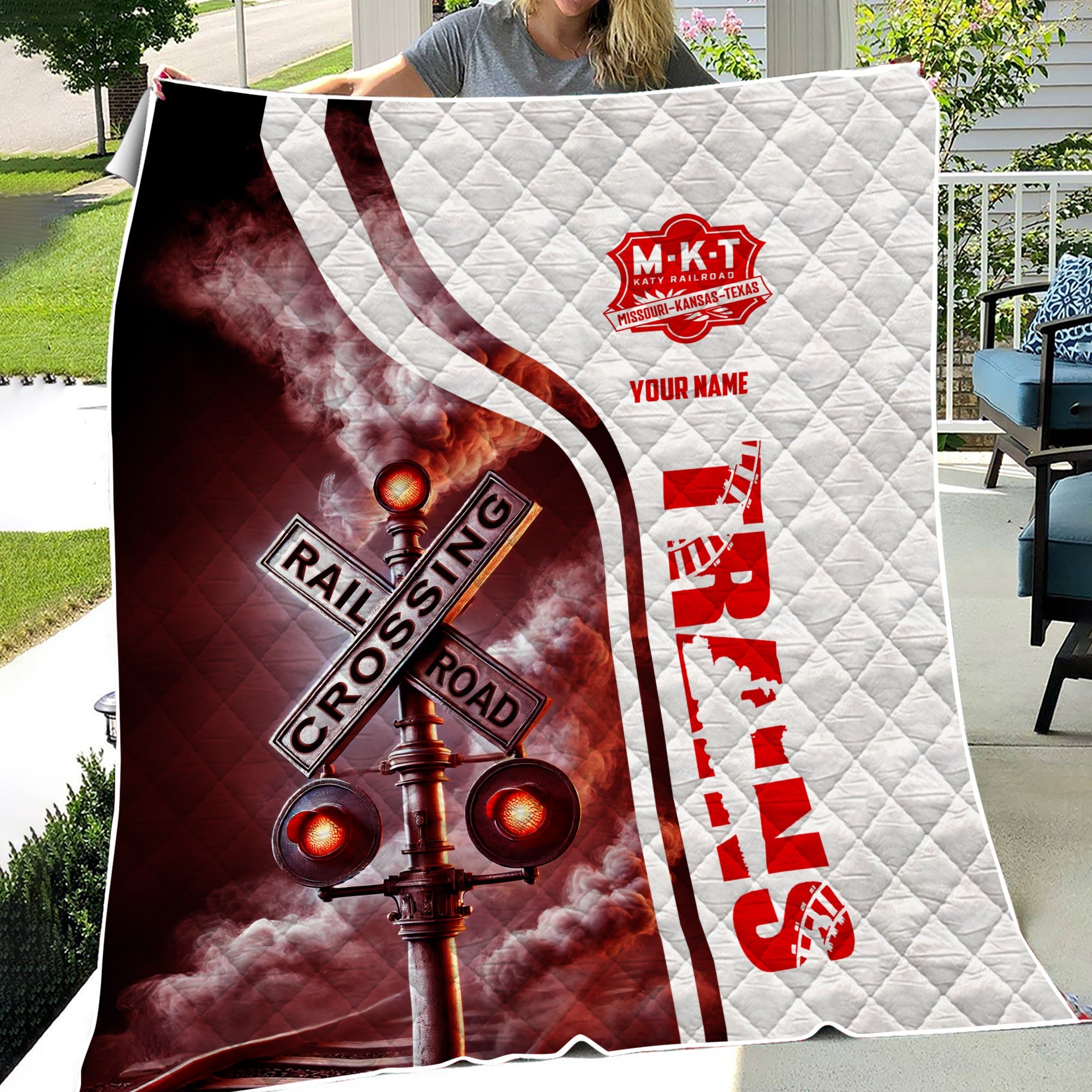 Railspirit Personalized Katy Railroad Premium Quilts Railroad Crossing Sign Quilts All Over Print