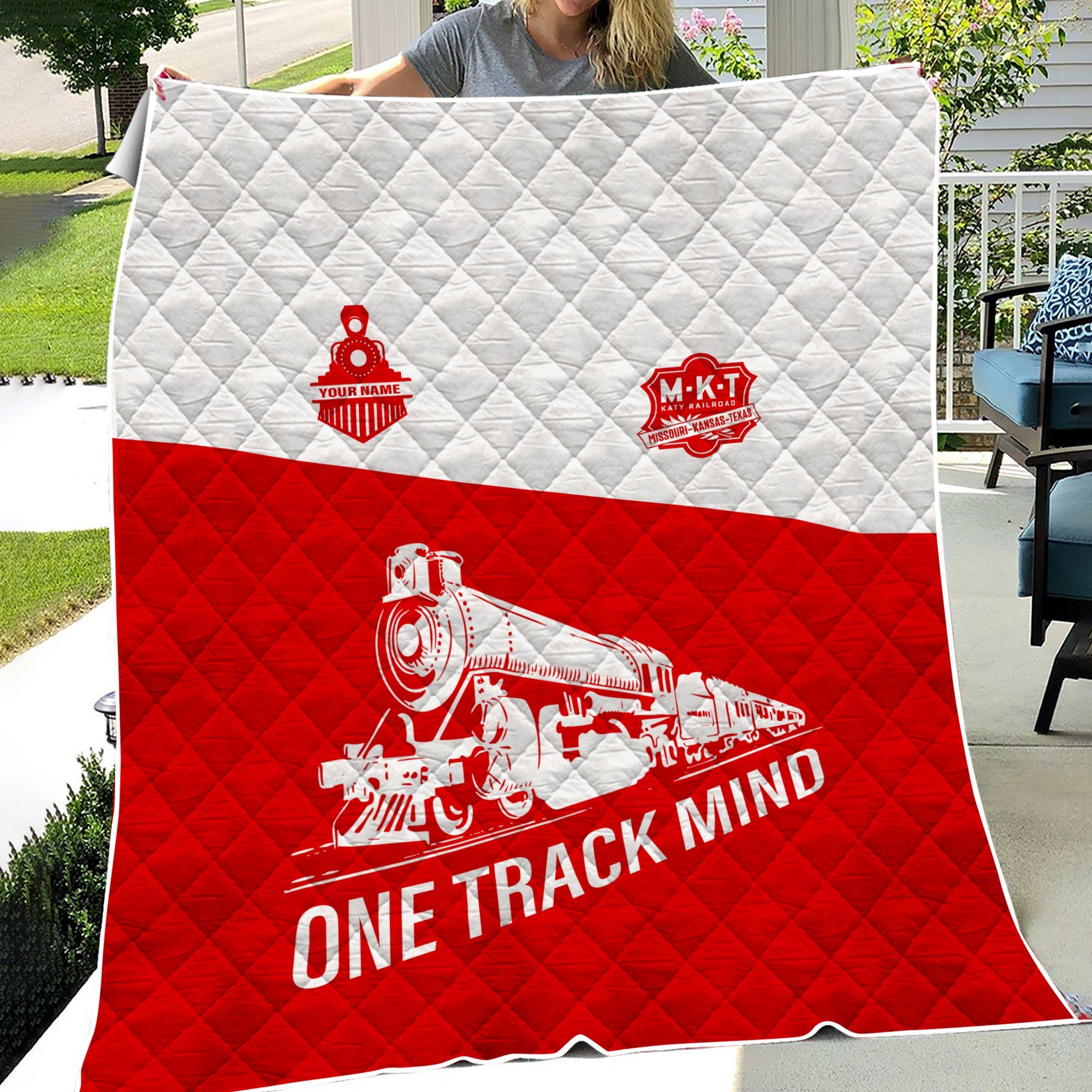 Railspirit Personalized Katy Railroad Premium Quilt One Track Mind Train Premium Quilt Gift Idea For Train Lover