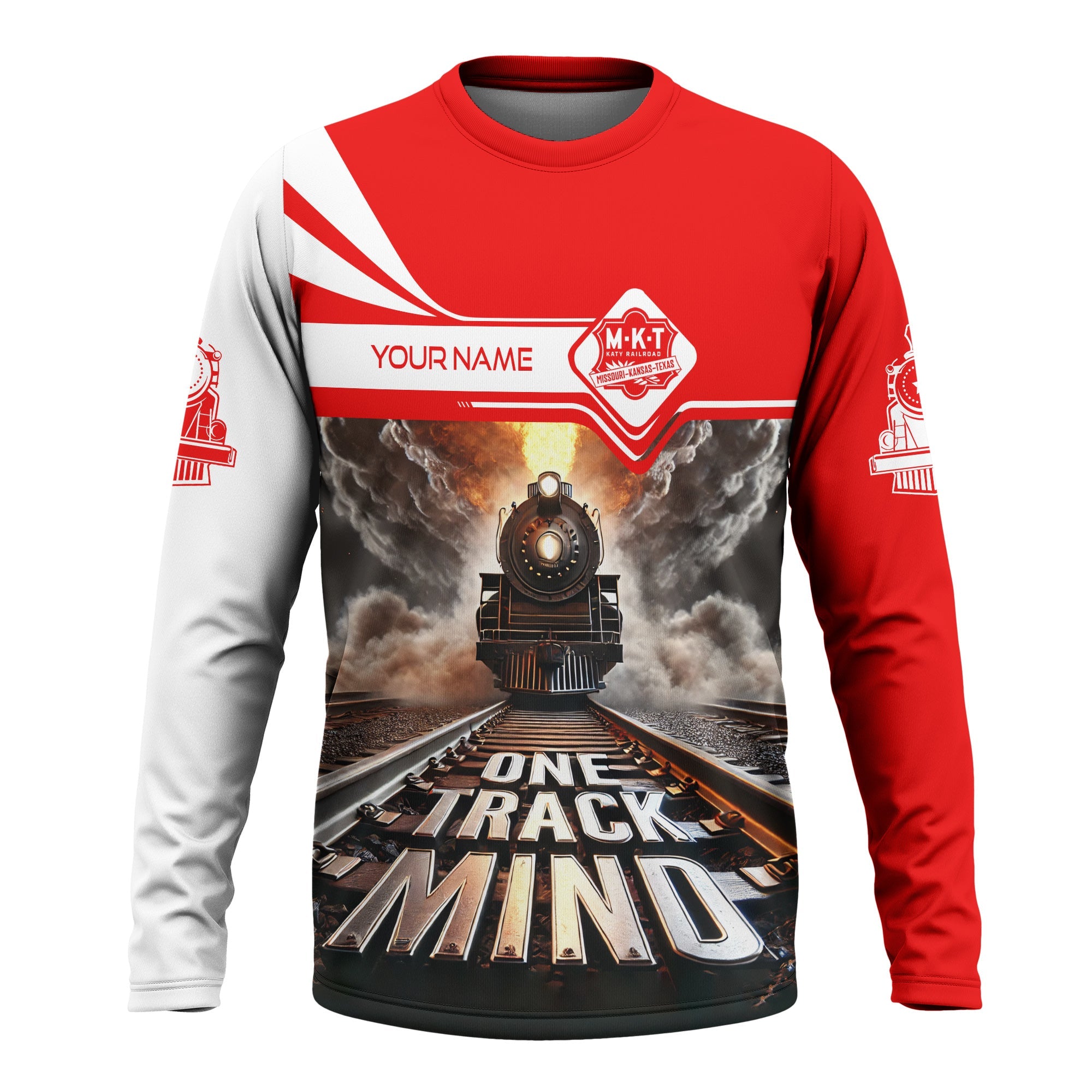 Railspirit Personalized Katy Railroad Long Sleeve Shirt One Track Mind Train Printed Shirt