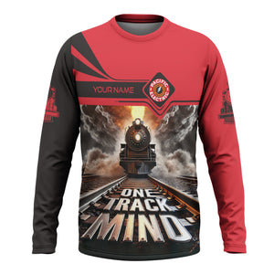 Railspirit Personalized Pacific Electric Railroad Long Sleeve Shirt One Track Mind Train Printed Shirt